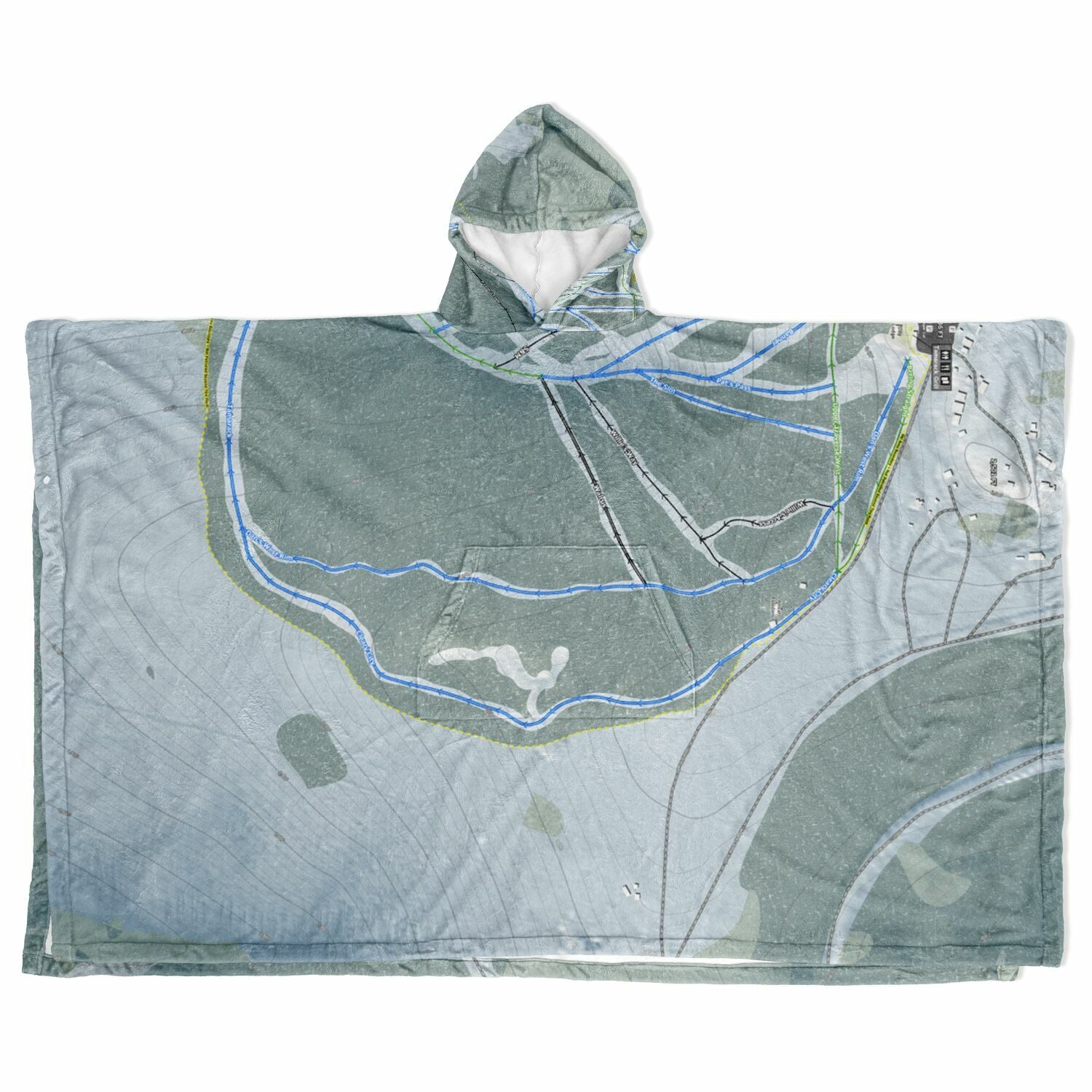 Ski Land, Alaska Ski Resort Map Flannel Blanket Poncho