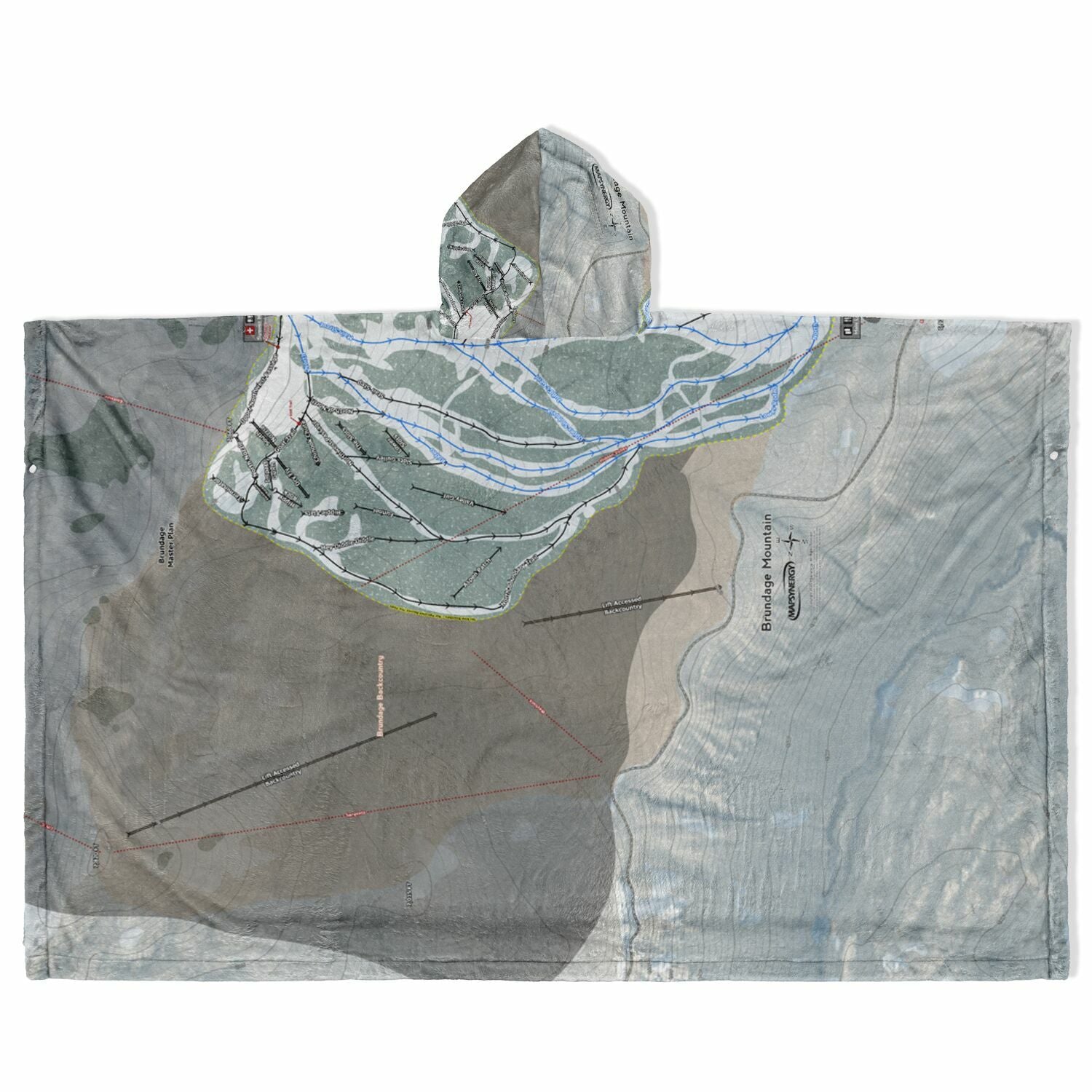 Brundage Mountain, Idaho Ski Resort Map Flannel Blanket Poncho