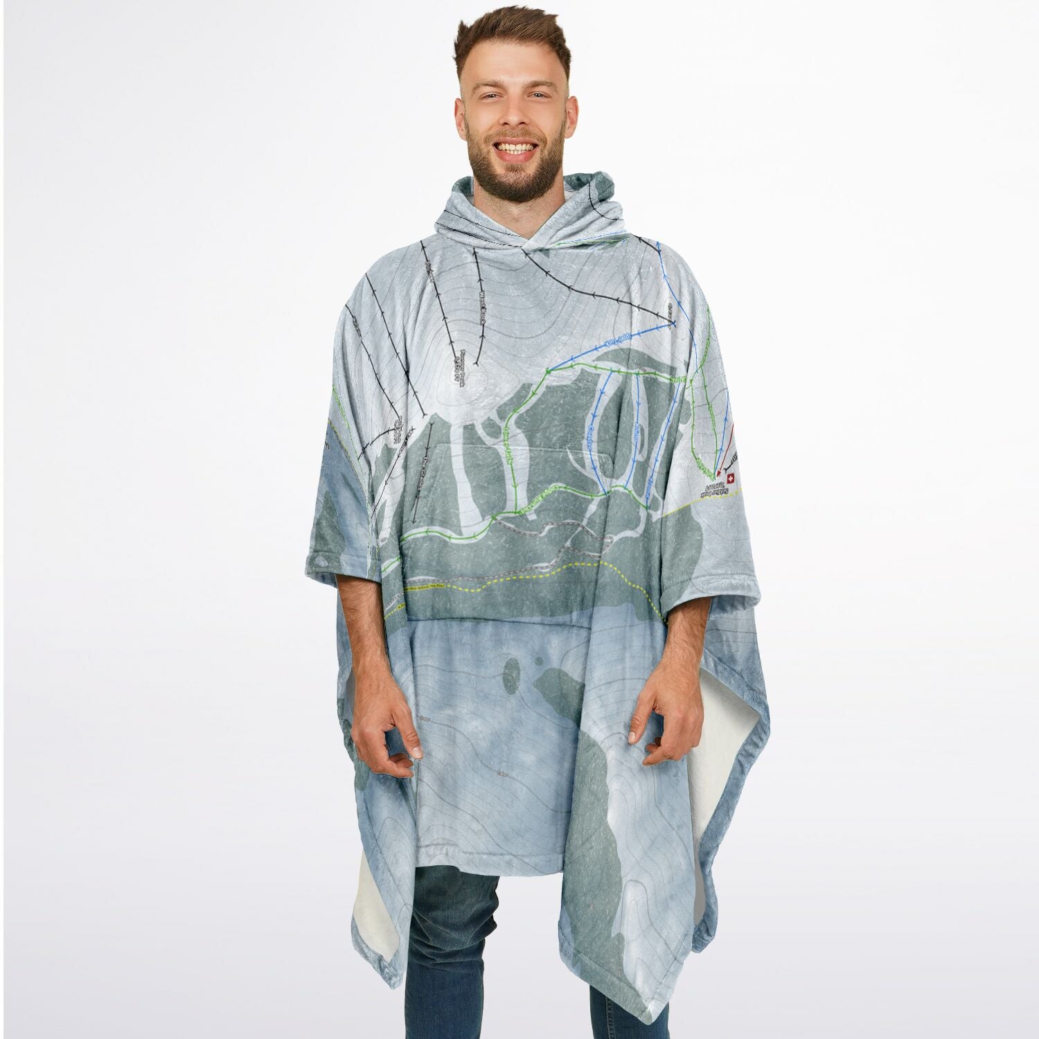 Soldier Mountain, Idaho Ski Resort Map Flannel Blanket Poncho