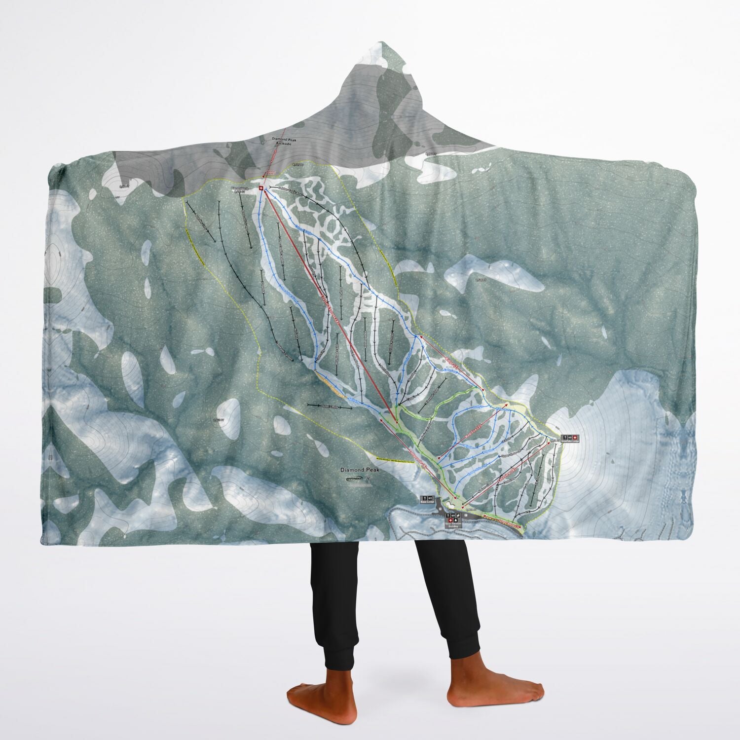 Diamond Peak, Nevada Ski Trail Map - Youth Hooded Blanket