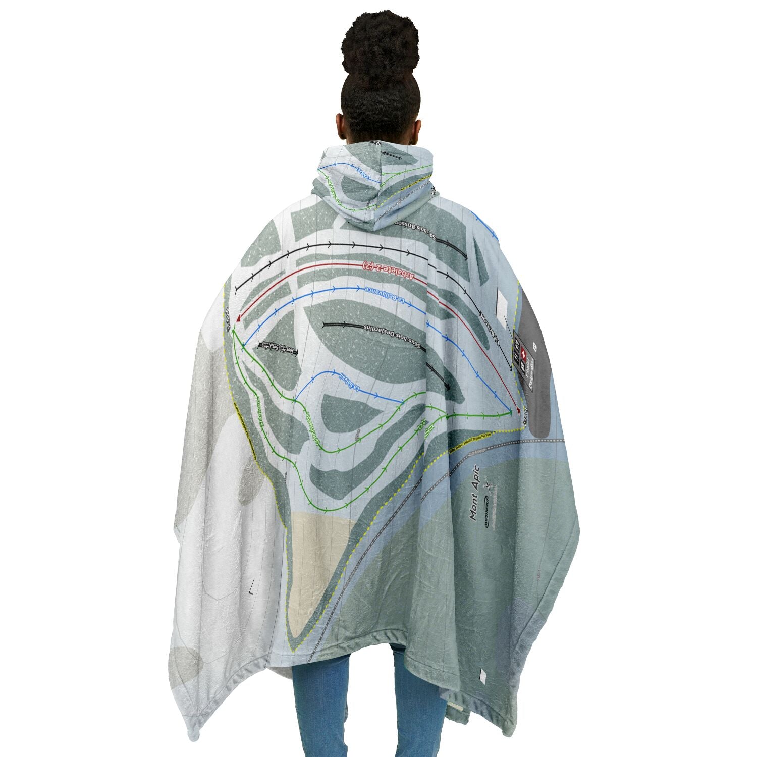 Mont Apic, Quebec Ski Resort Map Flannel Blanket Poncho