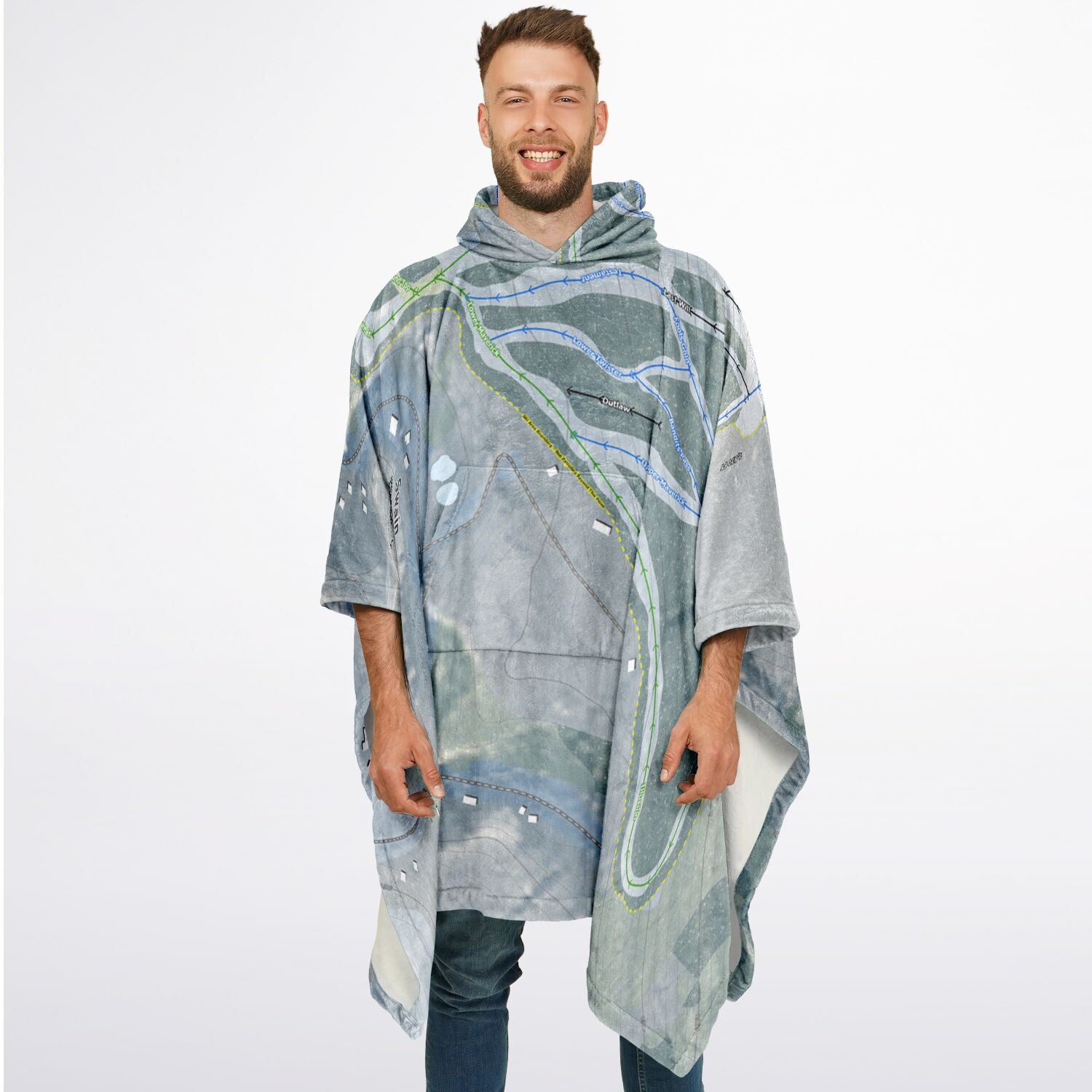 Swain, New York Ski Resort Map Flannel Blanket Poncho