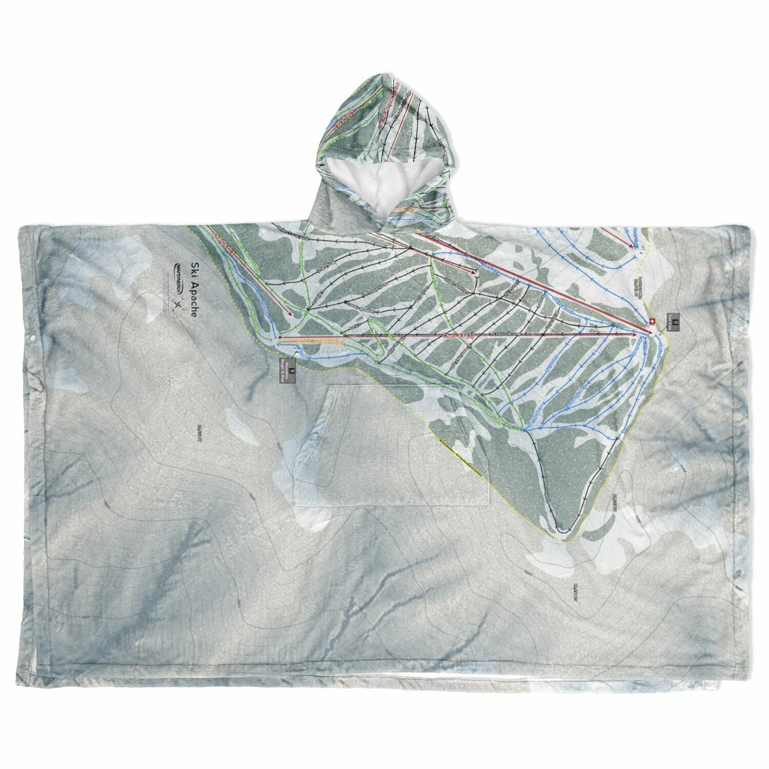 Ski Apache, New Mexico Ski Resort Map Flannel Blanket Poncho