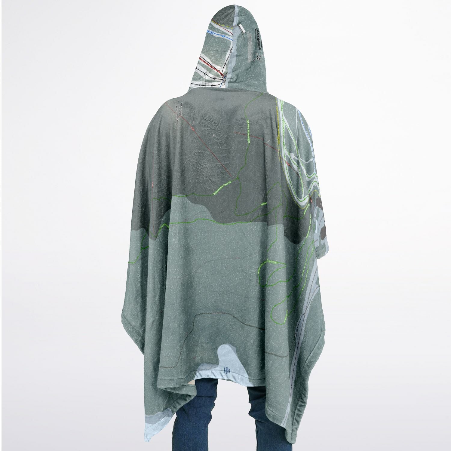 Willamette Pass, Oregon Ski Resort Map Flannel Blanket Poncho