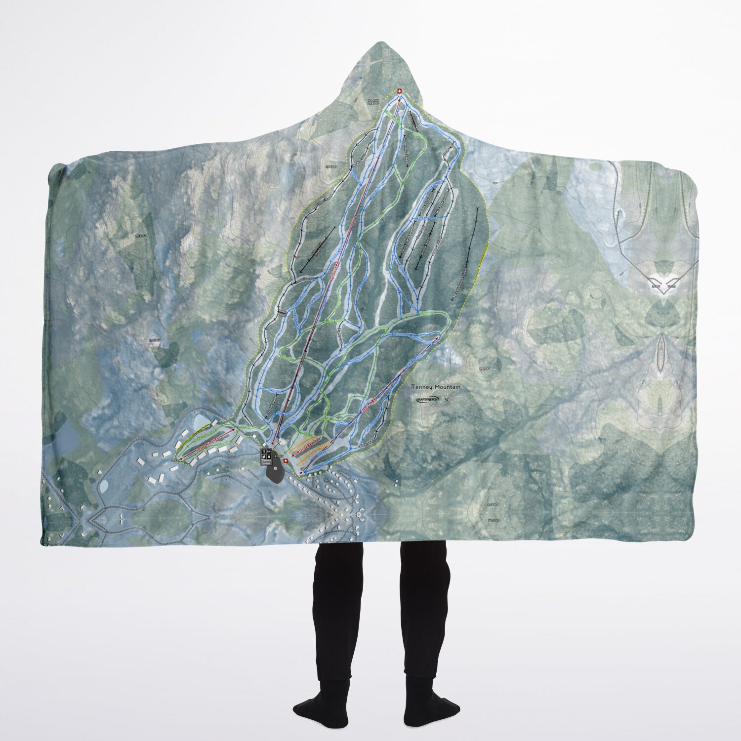Tenney Mountain, New Hampshire Ski Trail Map - Adult Hooded Blanket