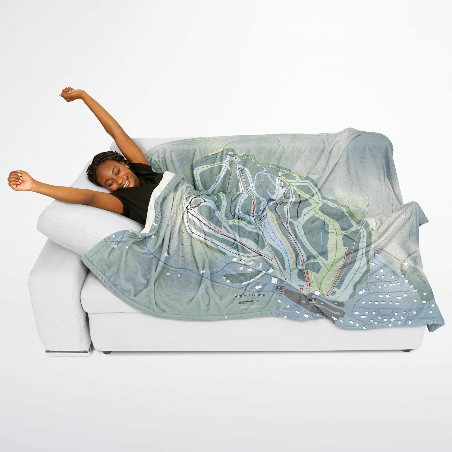 Sommet Olympia, Quebec Ski Resort Map Flannel Blanket Poncho