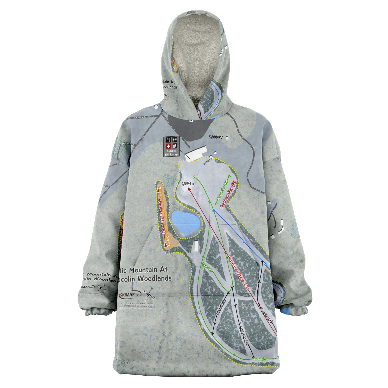 Mystic Mountain Nemacolin, Pennsylvania Ski Trail Map Snug Hoodie