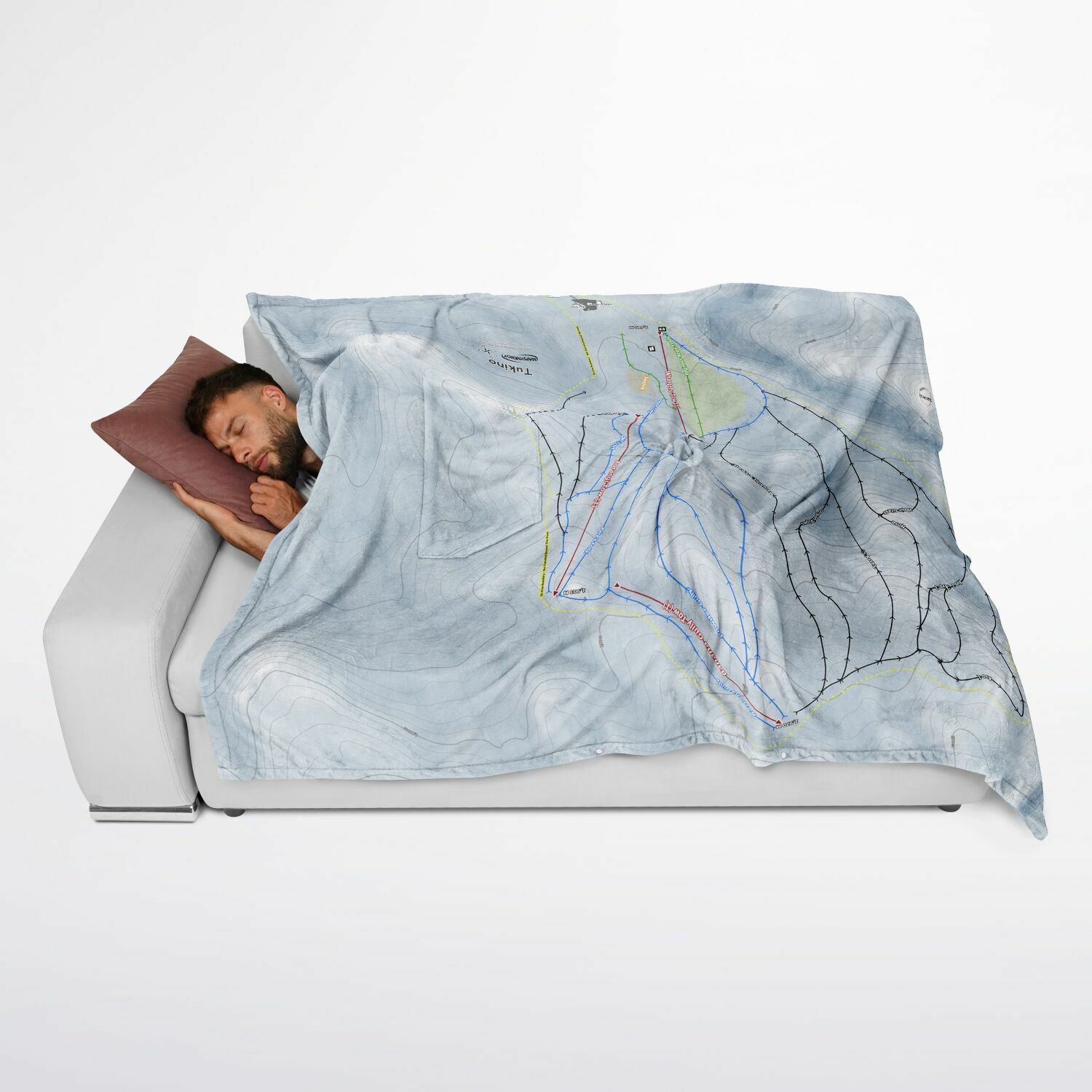 Tukino, New Zealand Ski Resort Map Flannel Blanket Poncho