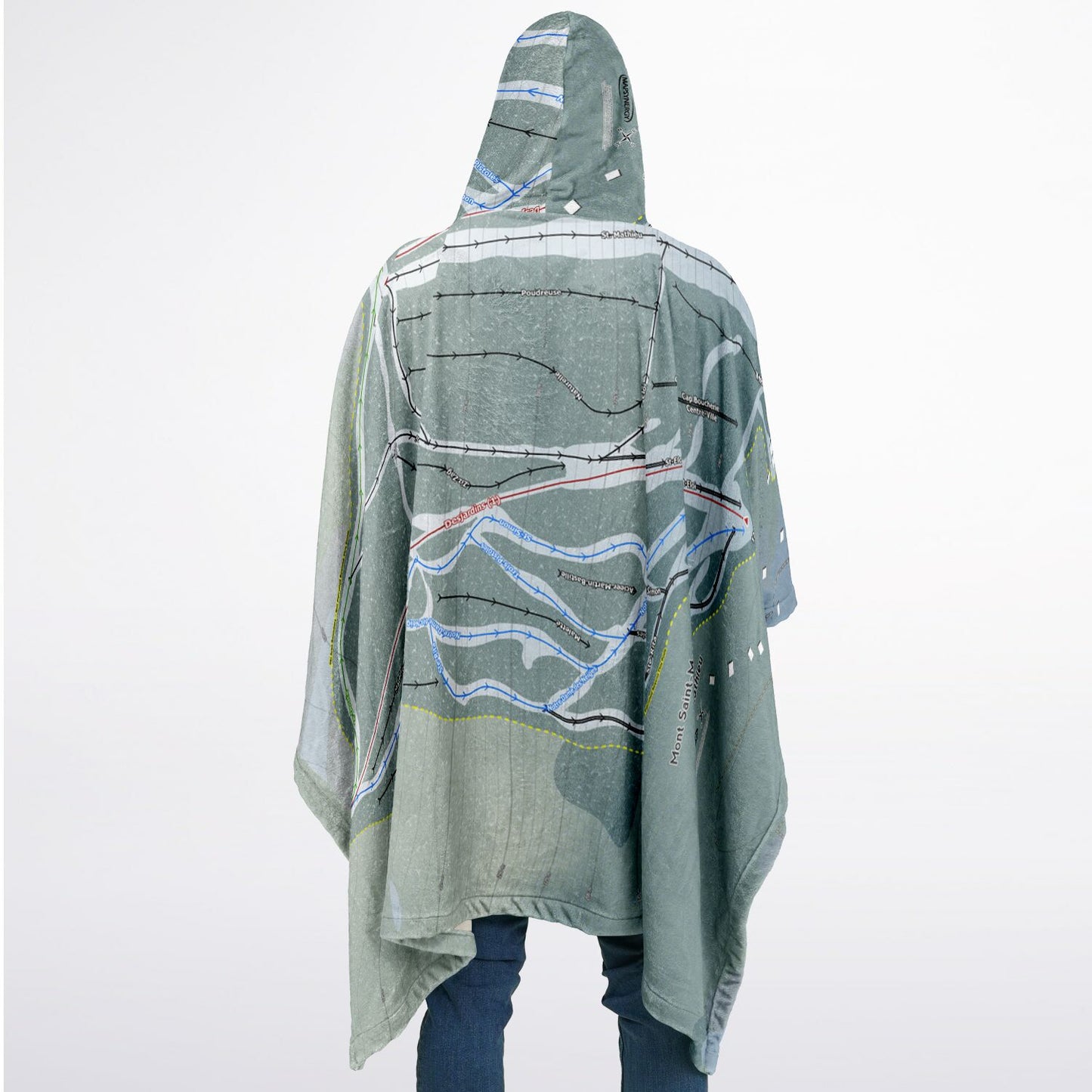Mont Saint-Mathieu, Quebec Ski Resort Map Flannel Blanket Poncho