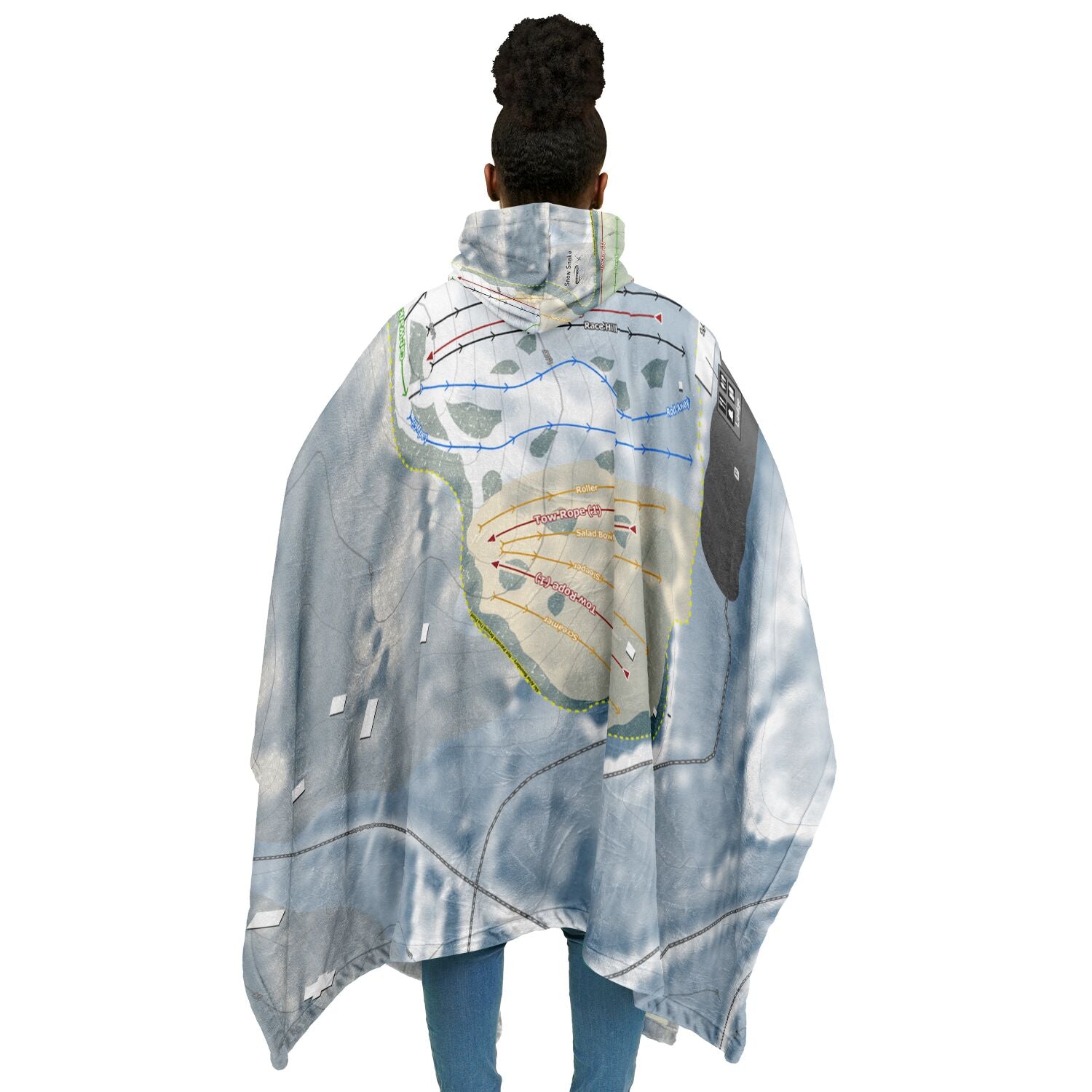 Snow Snake, Michigan Ski Resort Map Flannel Blanket Poncho