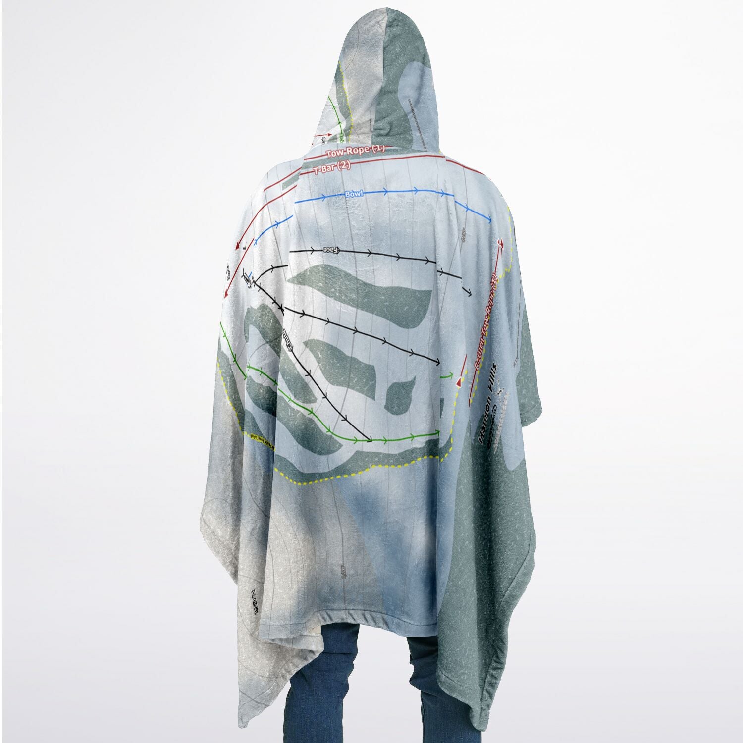 Hanson Hills, Michigan Ski Resort Map Flannel Blanket Poncho