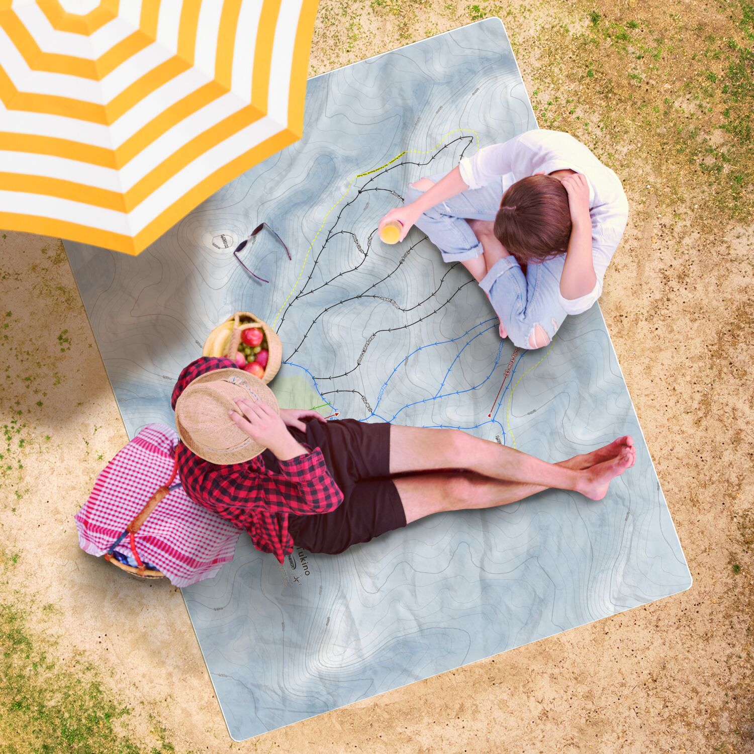 Tukino, New Zealand Ski Resort Map Printed Beach Towel