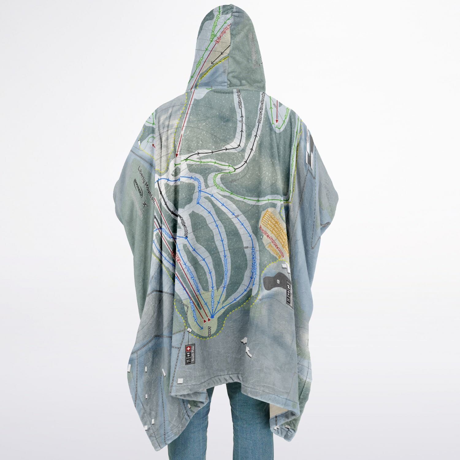 Liberty Mountain, Pennsylvania Ski Resort Map Flannel Blanket Poncho