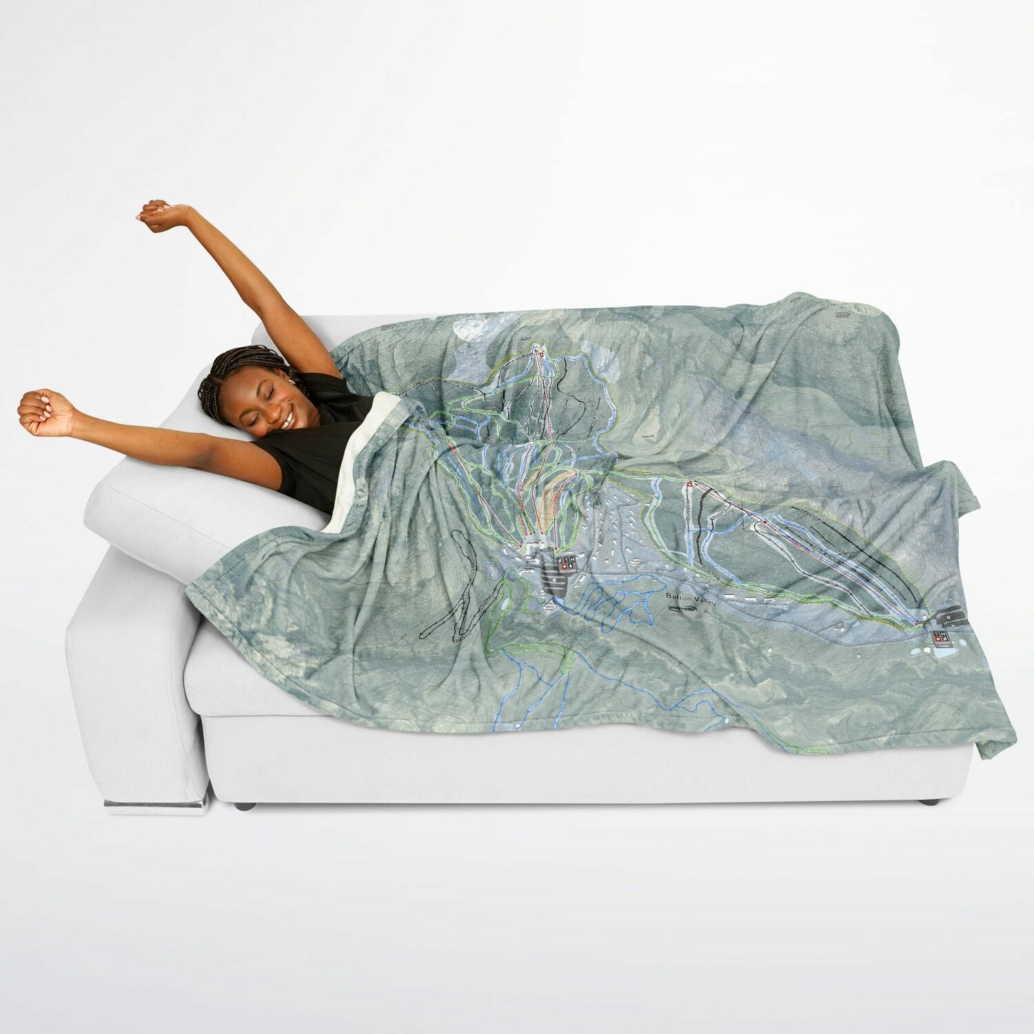 Bolton Valley, Vermont Ski Resort Map Flannel Blanket Poncho