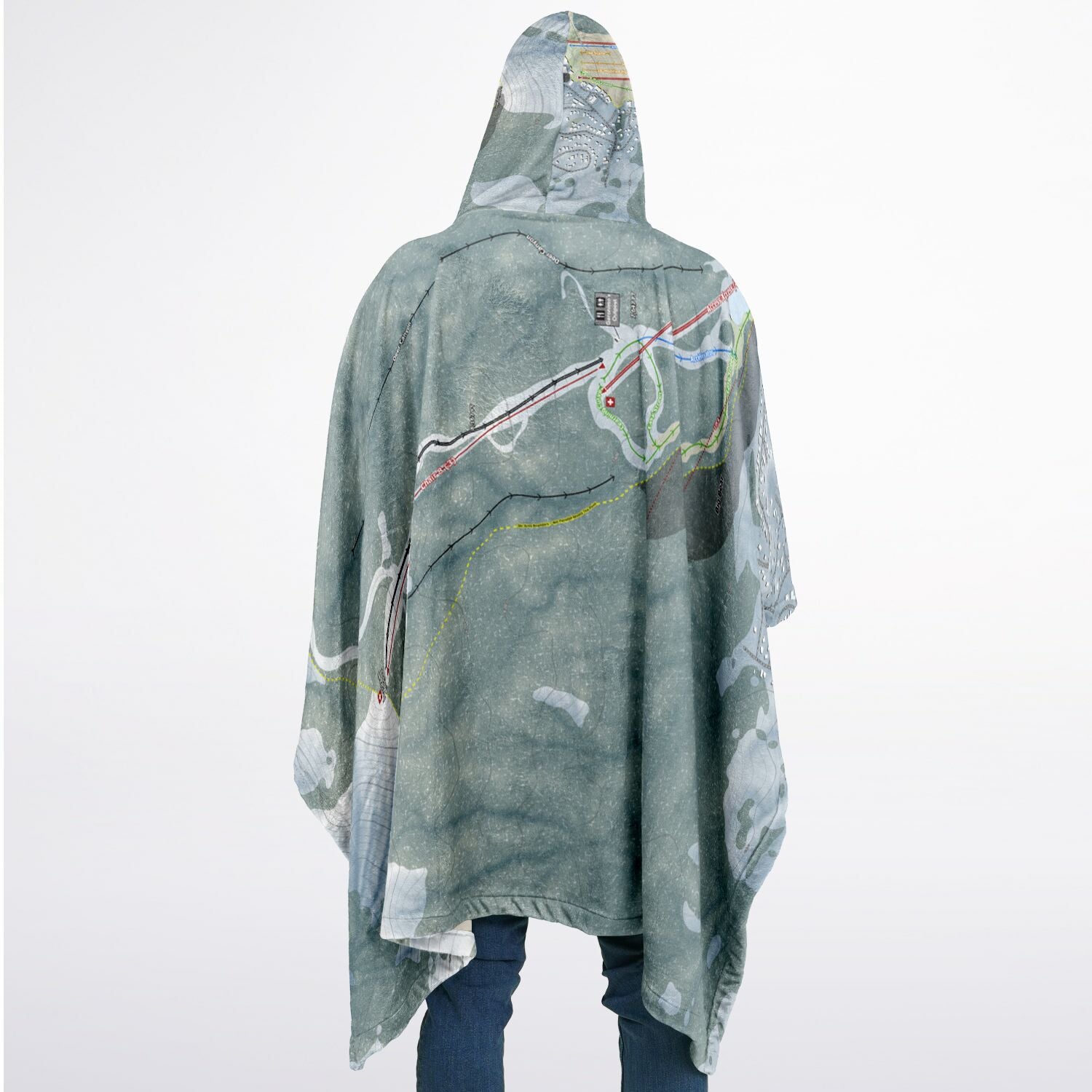 Bear Mountain, California Ski Resort Map Flannel Blanket Poncho