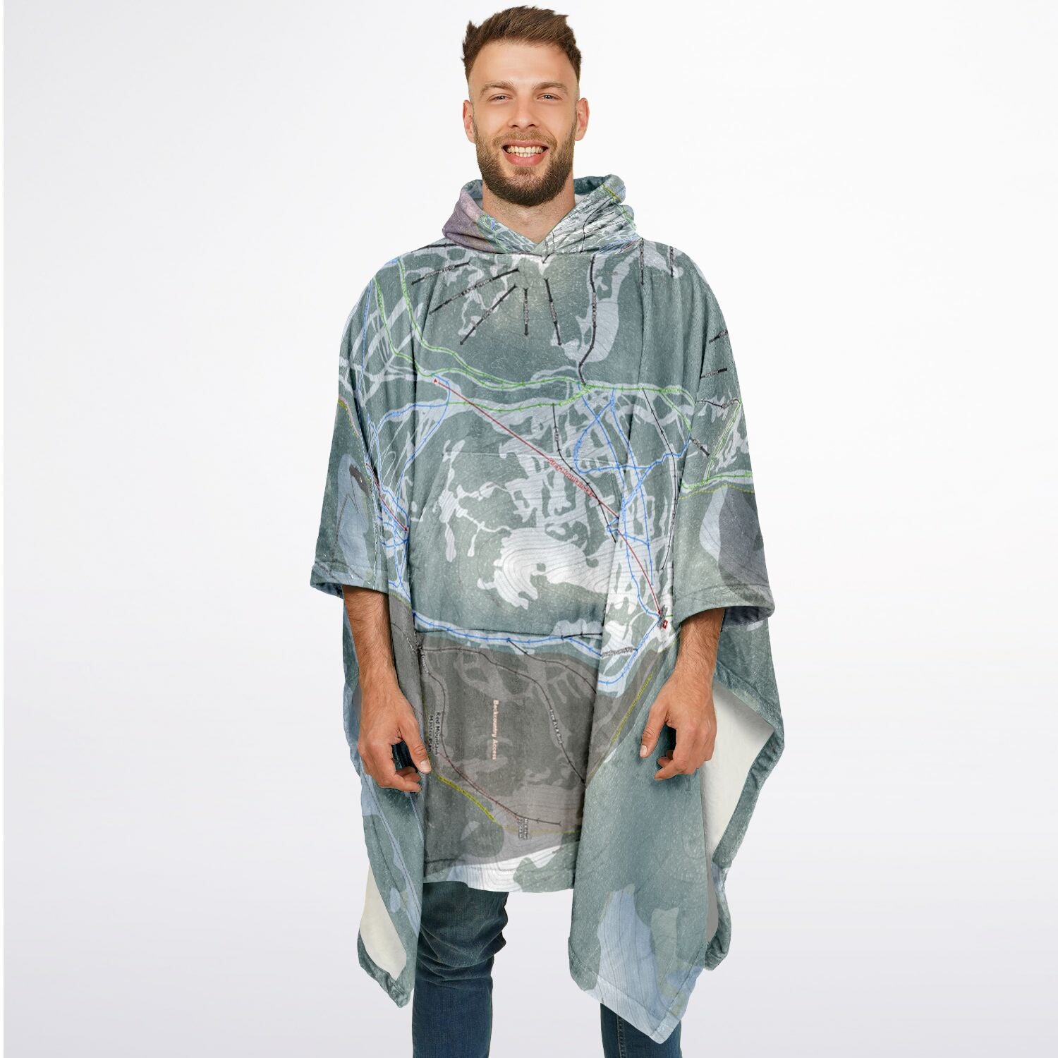 Red Mountain, British Columbia Ski Resort Map Flannel Blanket Poncho