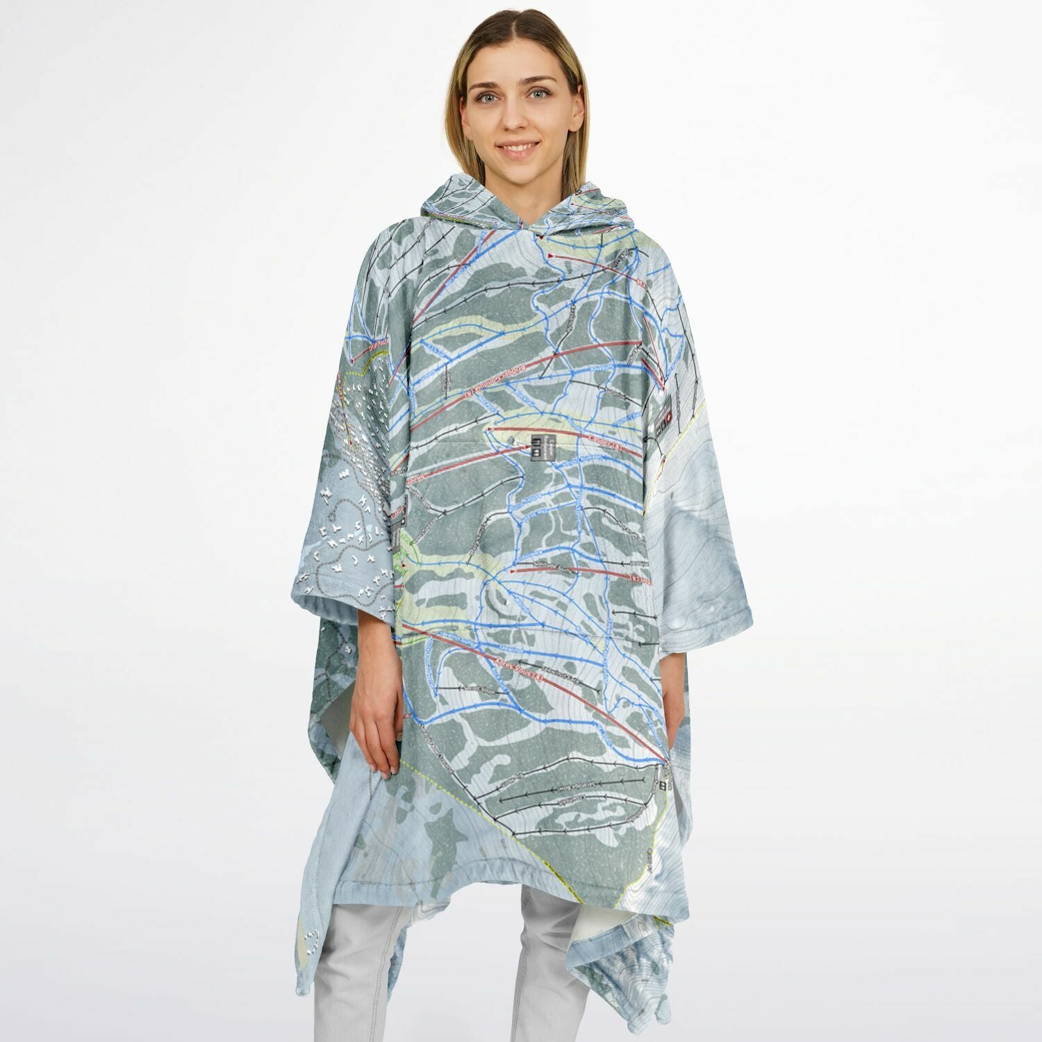 Jackson Hole Mountain, Wyoming Ski Resort Map Flannel Blanket Poncho