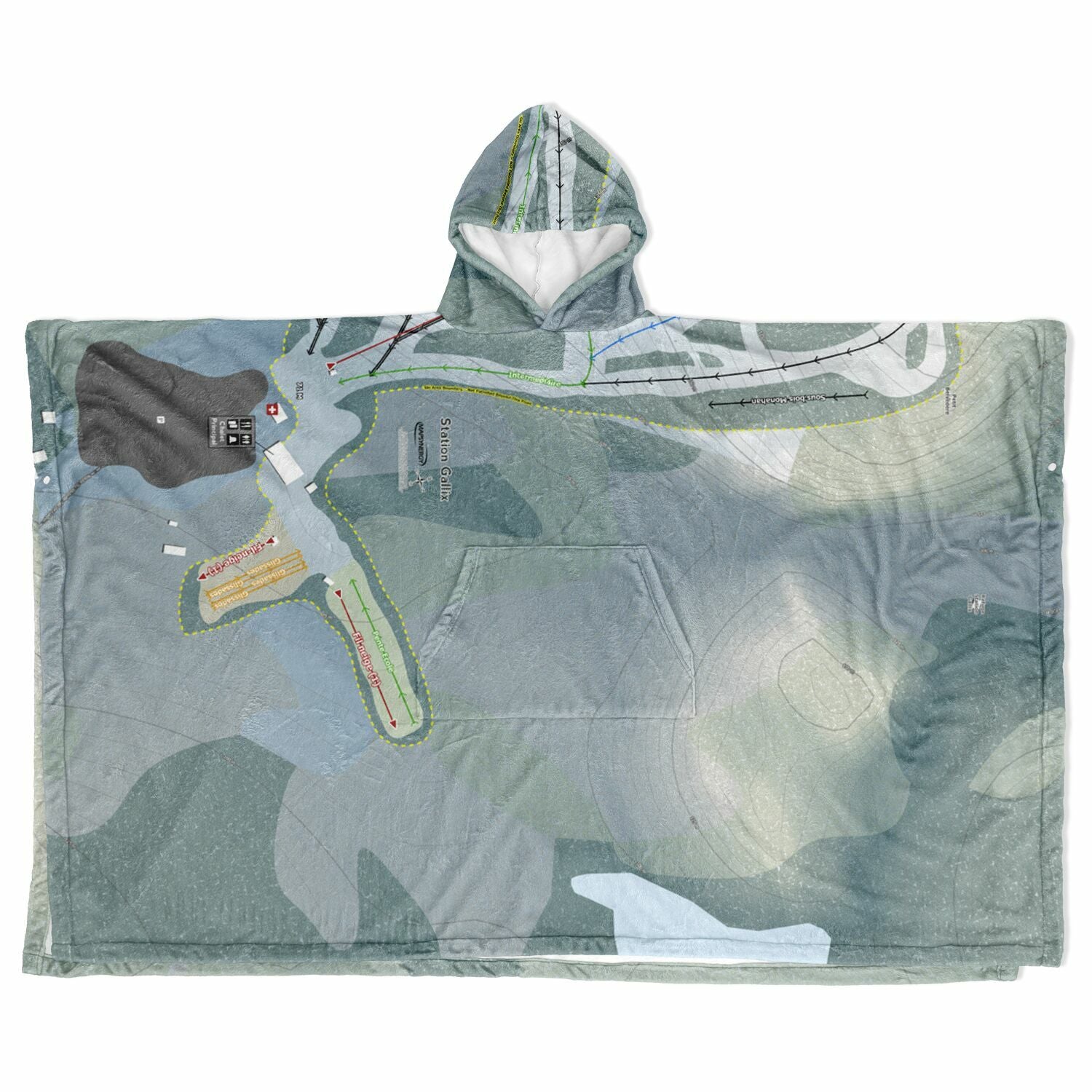 Station Gallix, Quebec Ski Resort Map Flannel Blanket Poncho