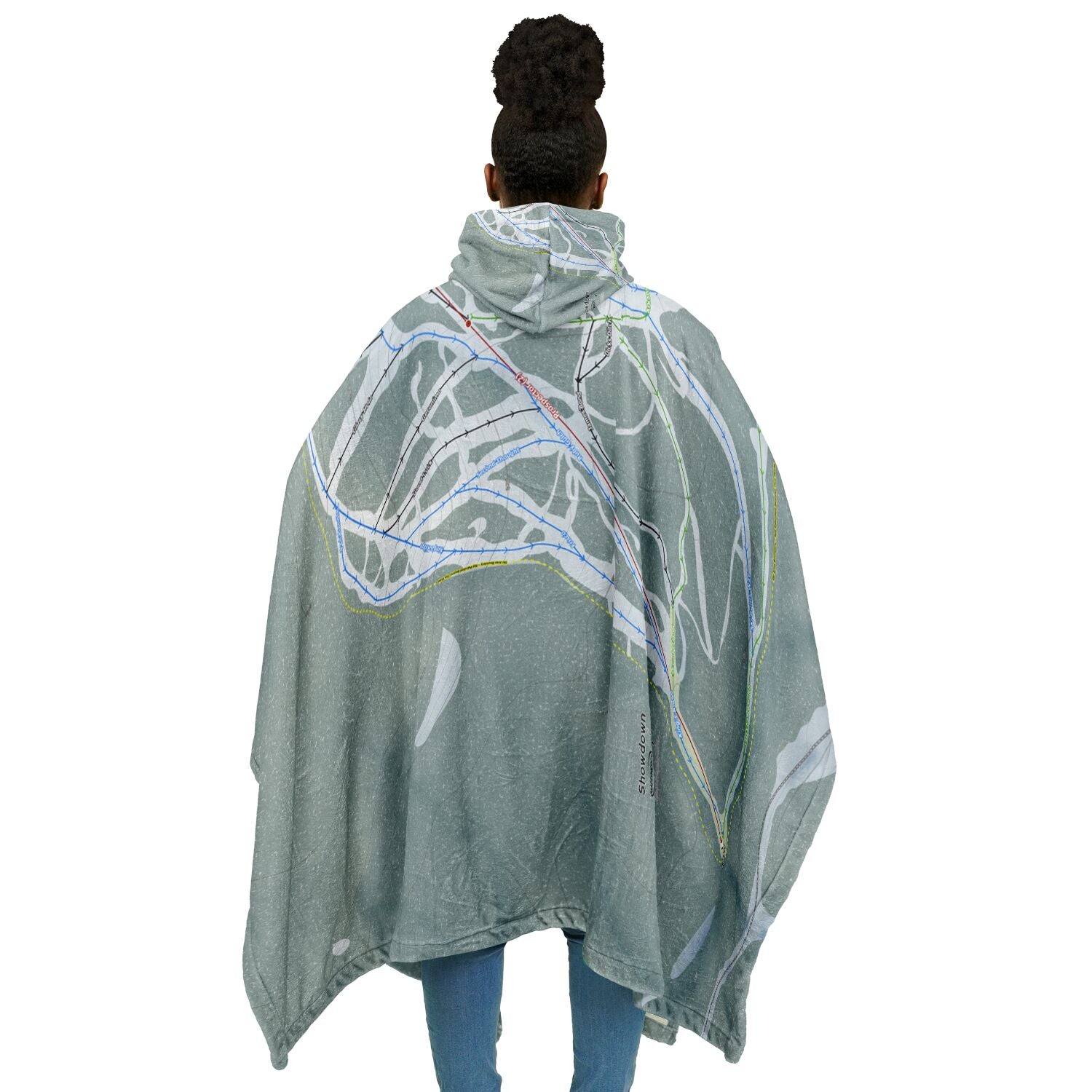 Showdown, Montana Ski Resort Map Flannel Blanket Poncho