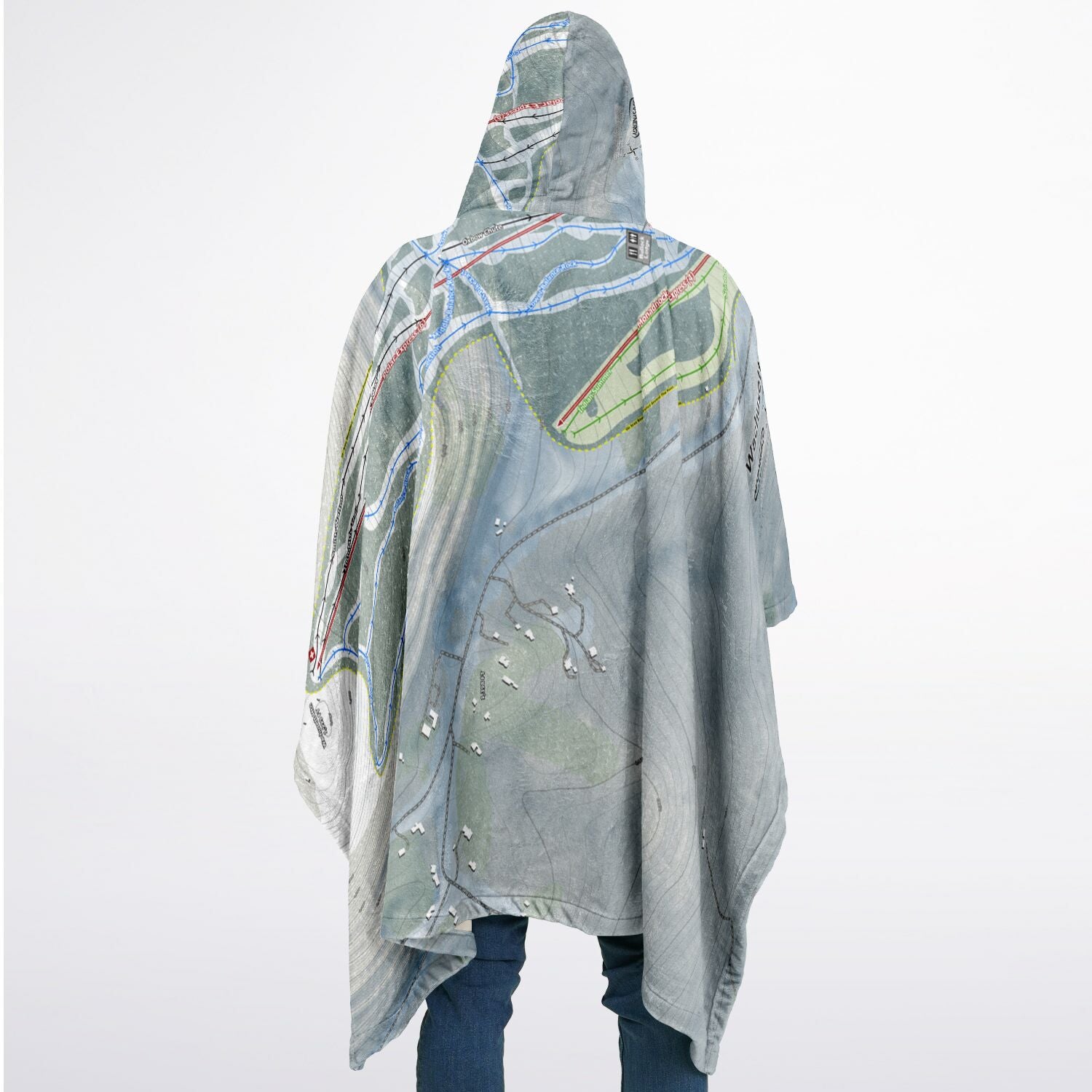 Wachusett Mountain, Massachusetts Ski Resort Map Flannel Blanket Poncho