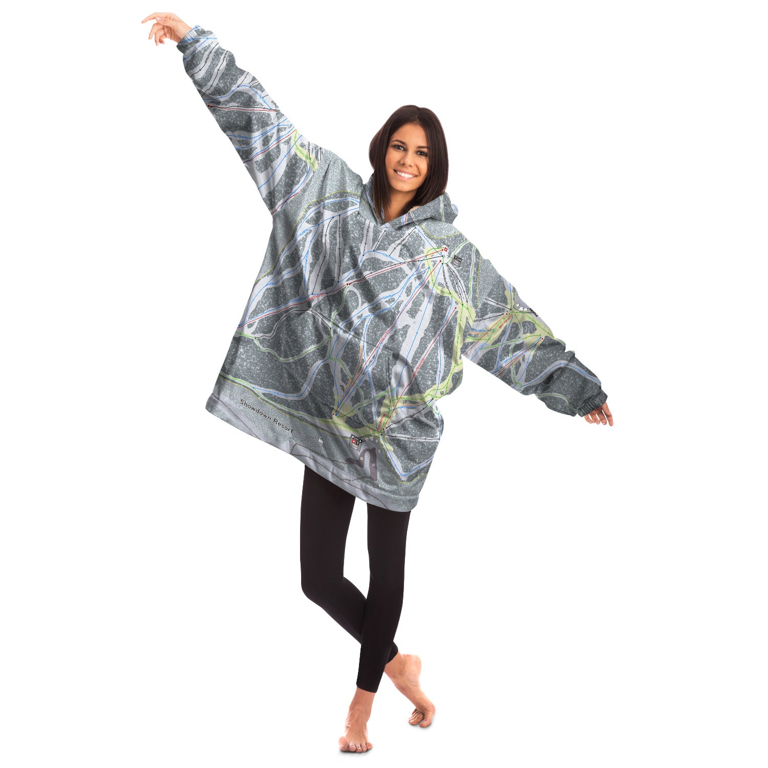 Showdown, Montana Ski Trail Map - Snug Hoodie - Powderaddicts