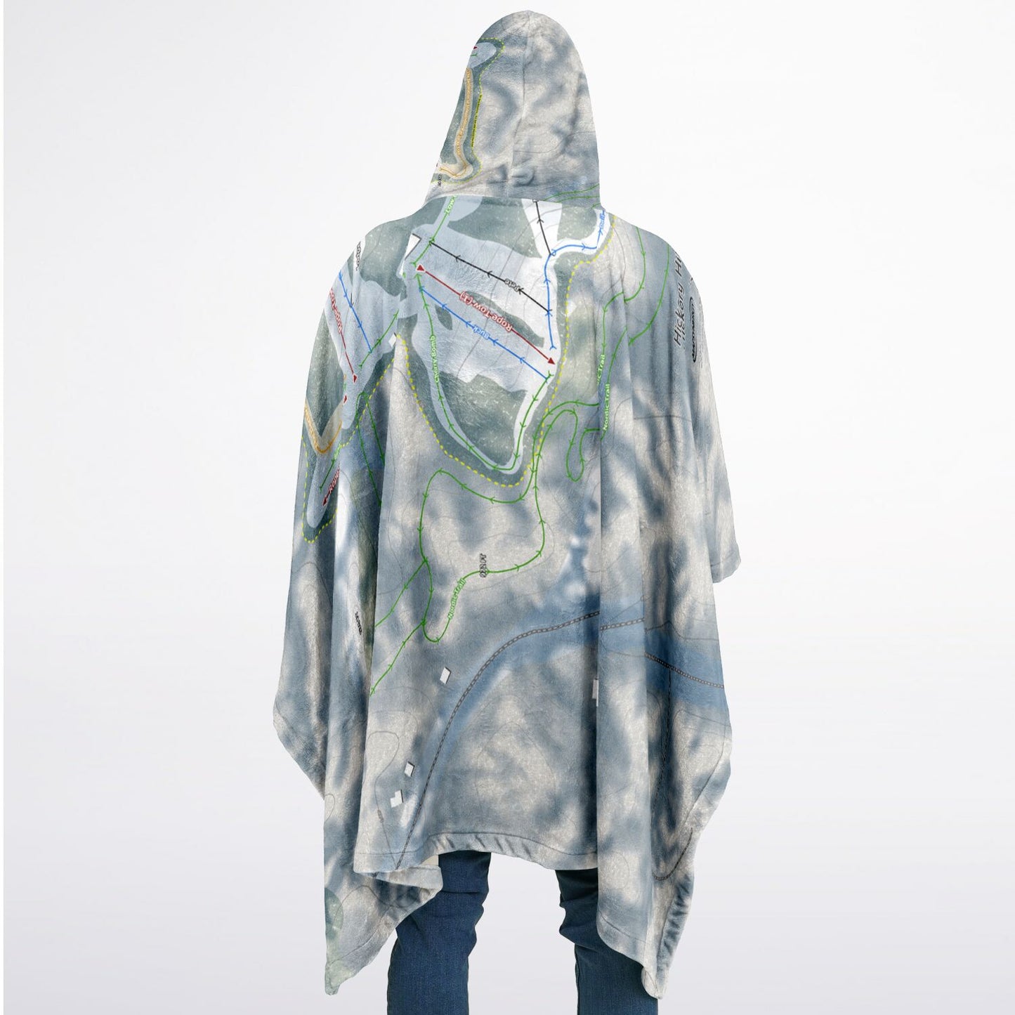 Hickory Hills, Michigan Ski Resort Map Flannel Blanket Poncho