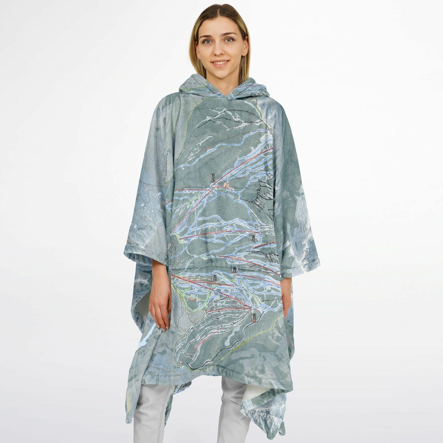 Aspen Snowmass, Colorado Ski Resort Map Flannel Blanket Poncho