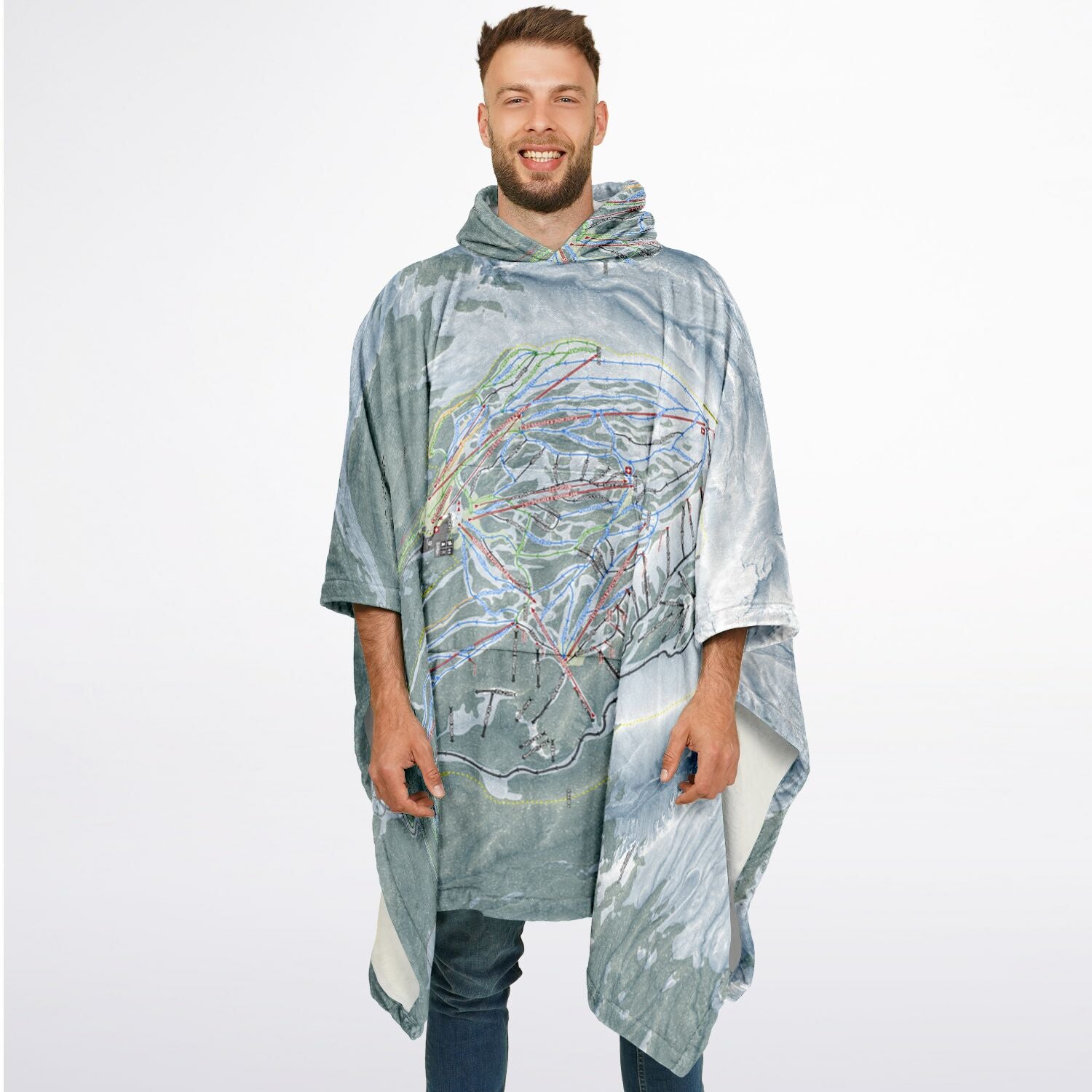 Mt Hood, Oregon Ski Resort Map Flannel Blanket Poncho