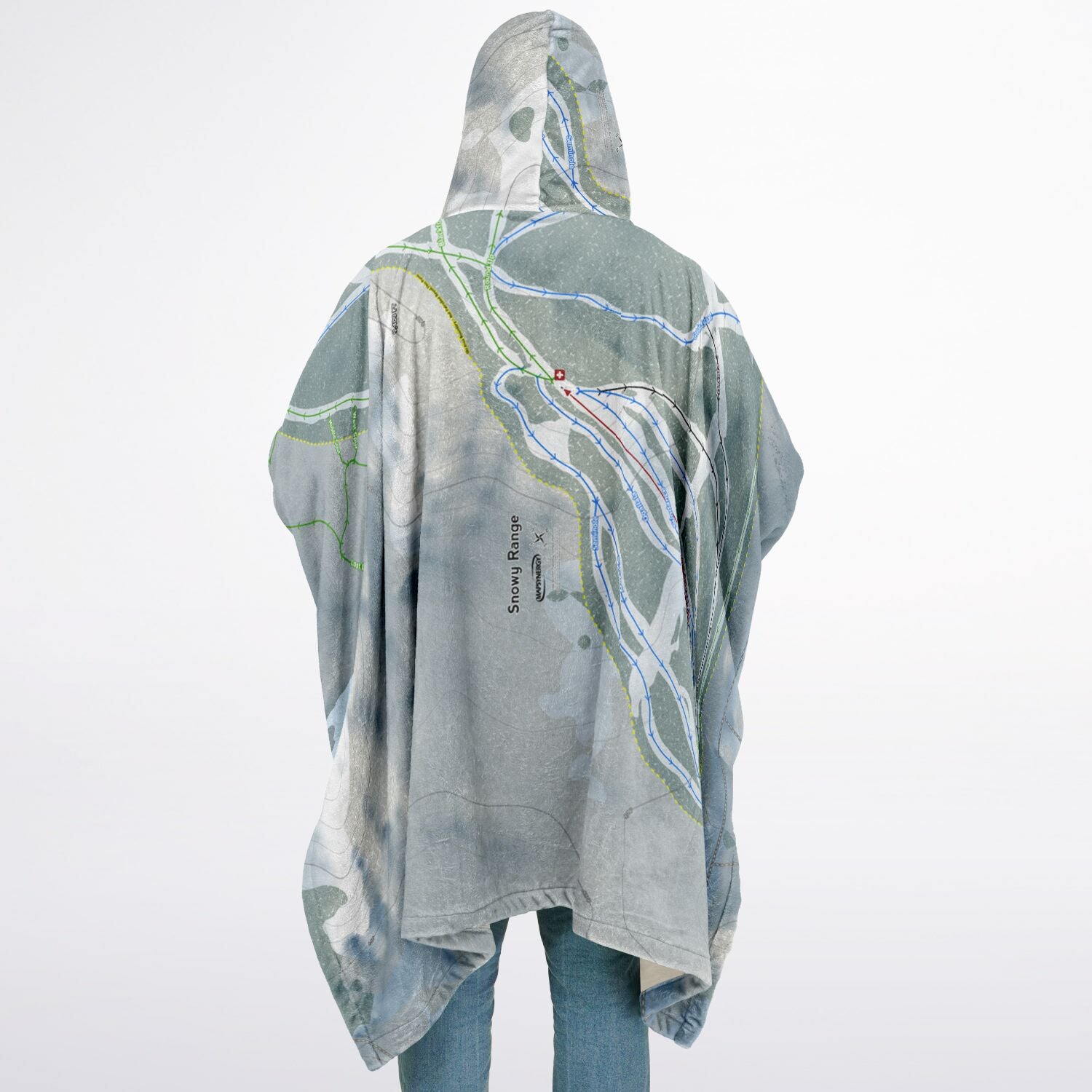 Snowy Range, Wyoming Ski Resort Map Flannel Blanket Poncho