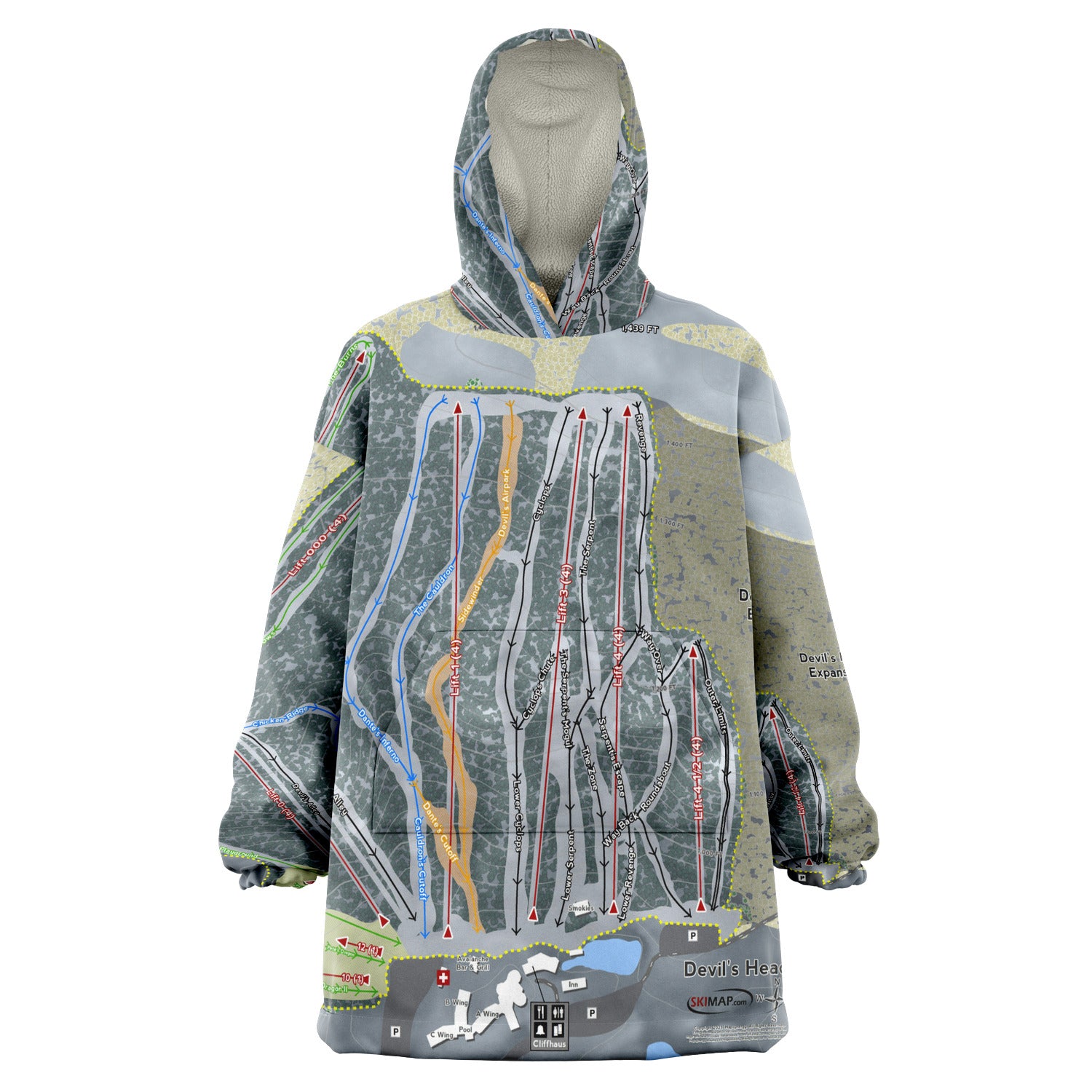 Devil's Head, Wisconsin Ski Trail Map - Snug Hoodie