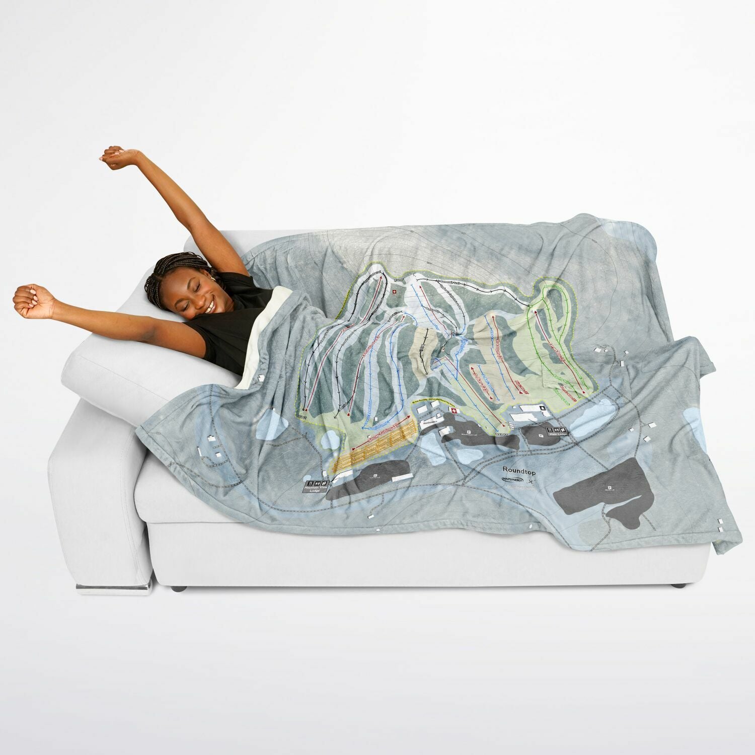 Roundtop, Pennsylvania Ski Resort Map Flannel Blanket Poncho