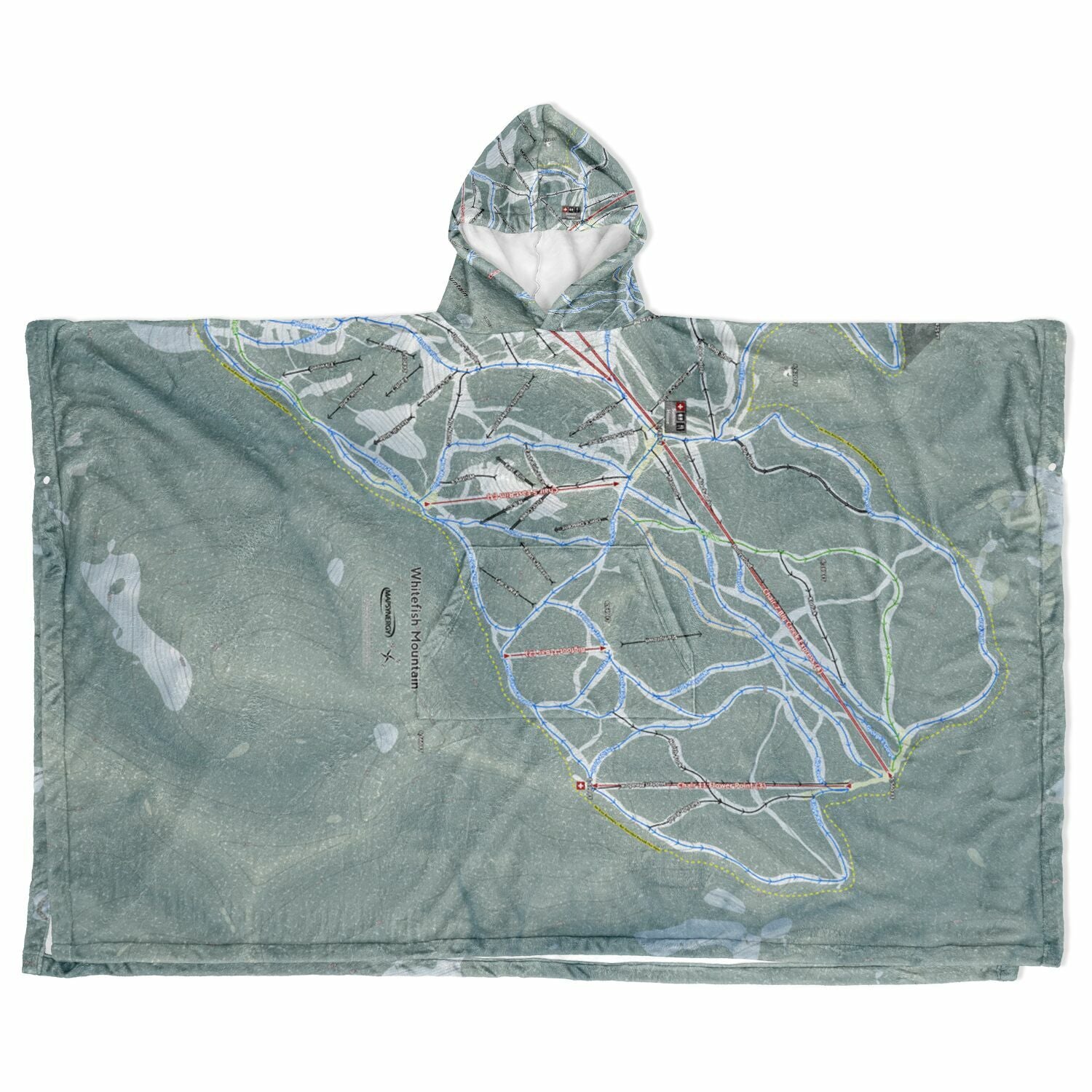 Whitefish Mountain, Montana Ski Resort Map Flannel Blanket Poncho