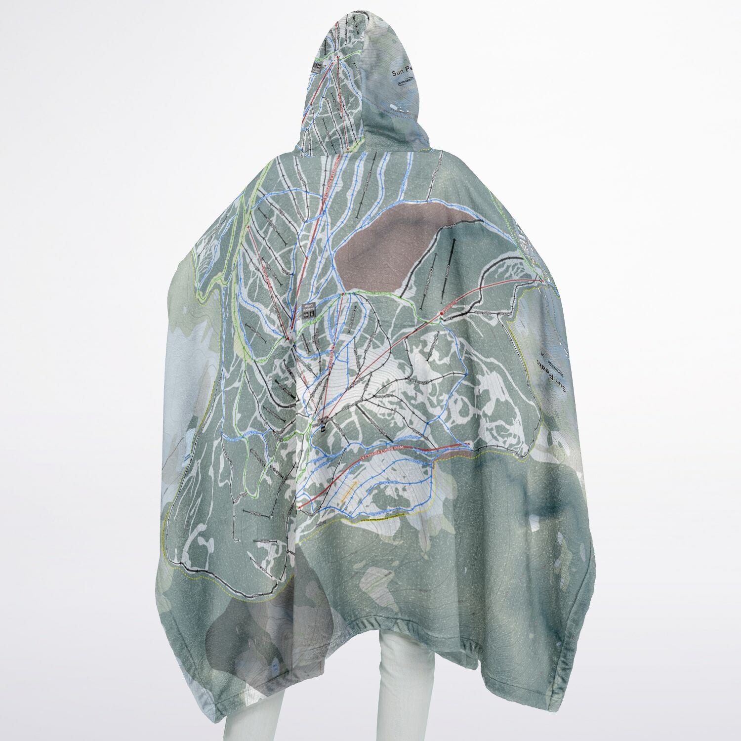 Sun Peaks, British Columbia Ski Resort Map Flannel Blanket Poncho