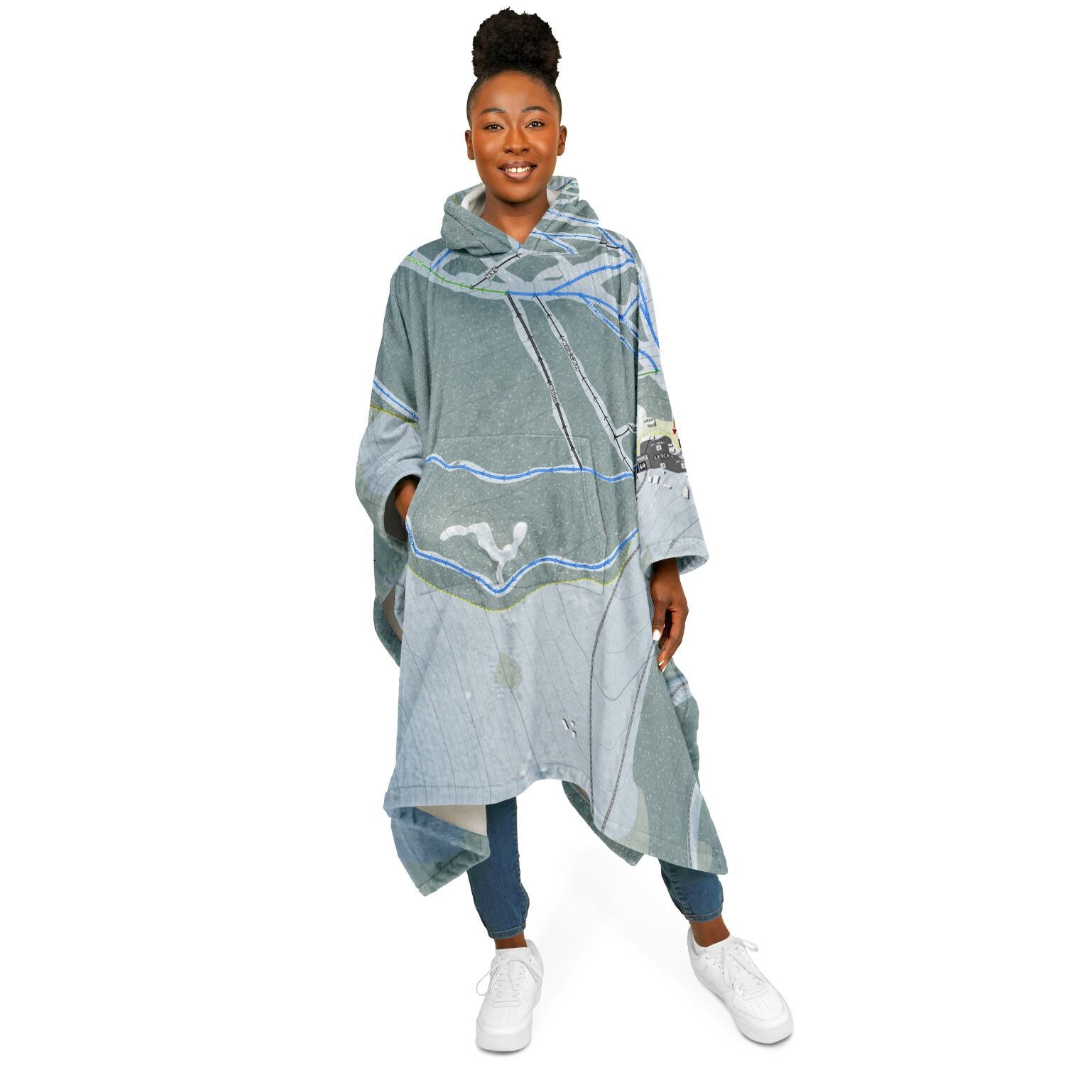 Ski Land, Alaska Ski Resort Map Flannel Blanket Poncho