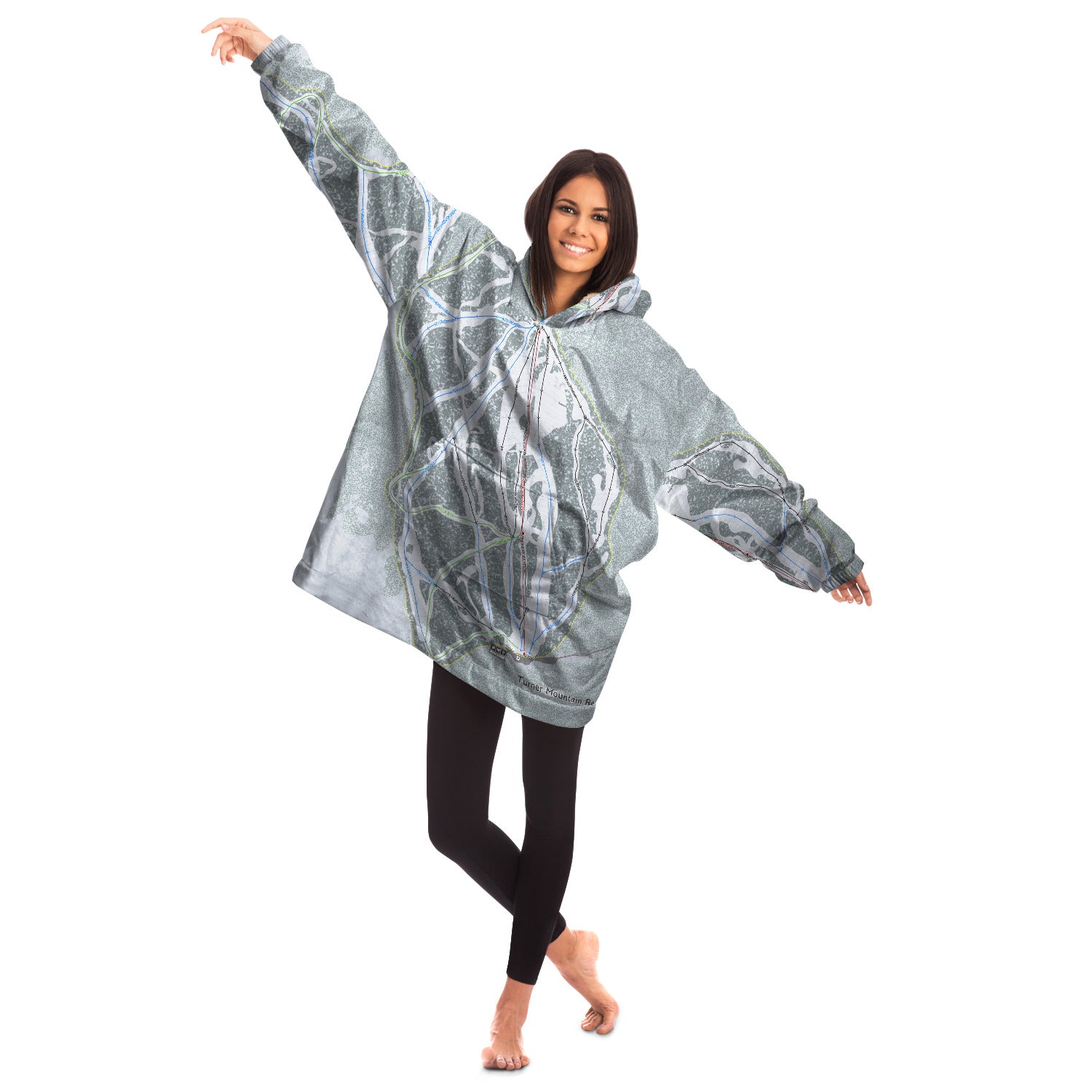 Turner Mountain, Montana Ski Trail Map Snug Hoodie