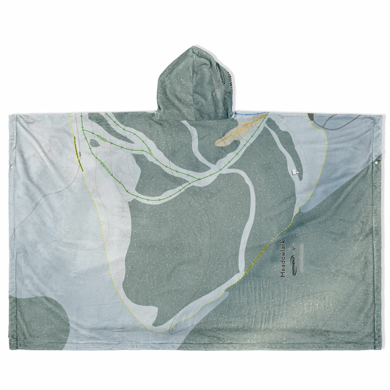 Meadowlark, Wyoming Ski Resort Map Flannel Blanket Poncho