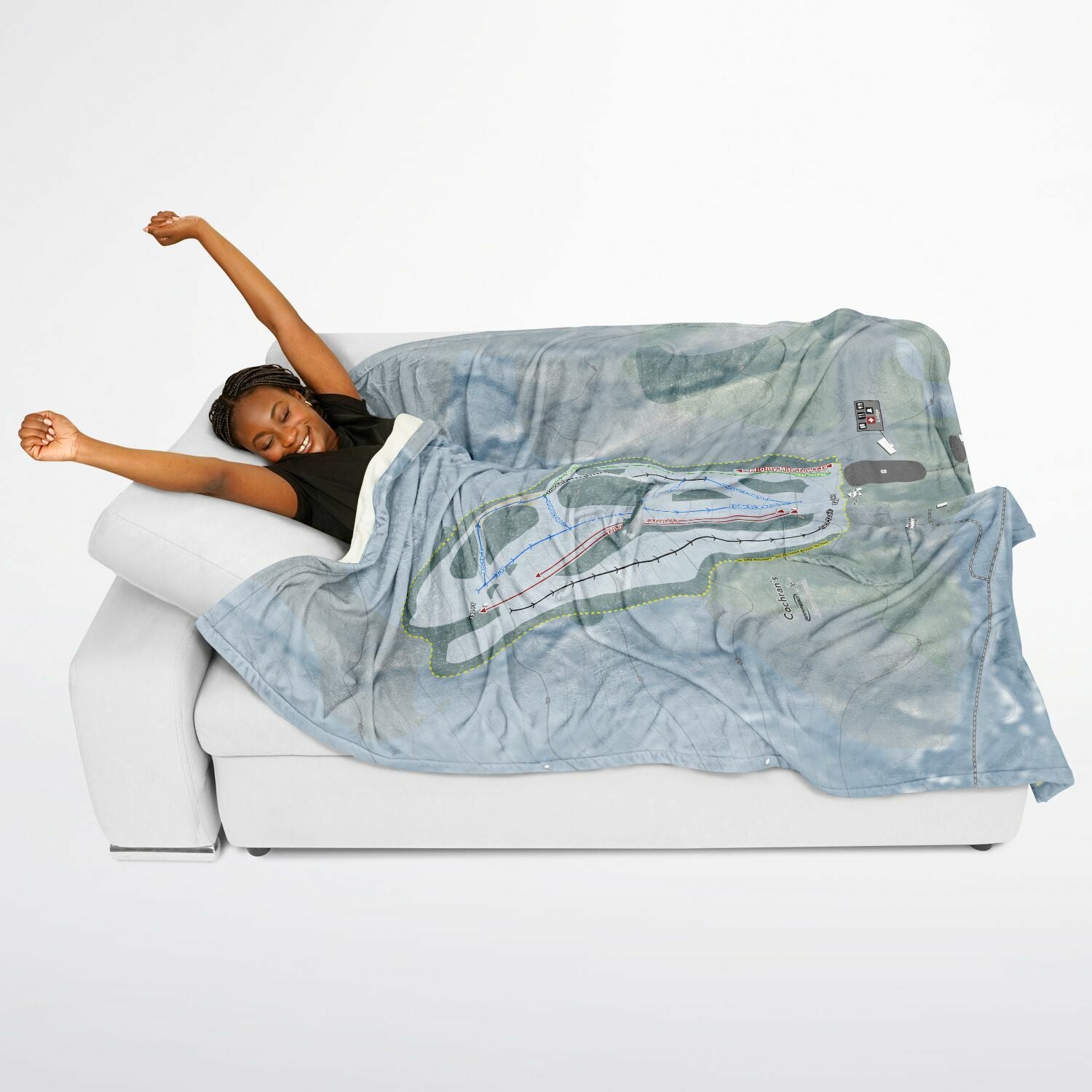 Cochrans, Vermont Ski Resort Map Flannel Blanket Poncho