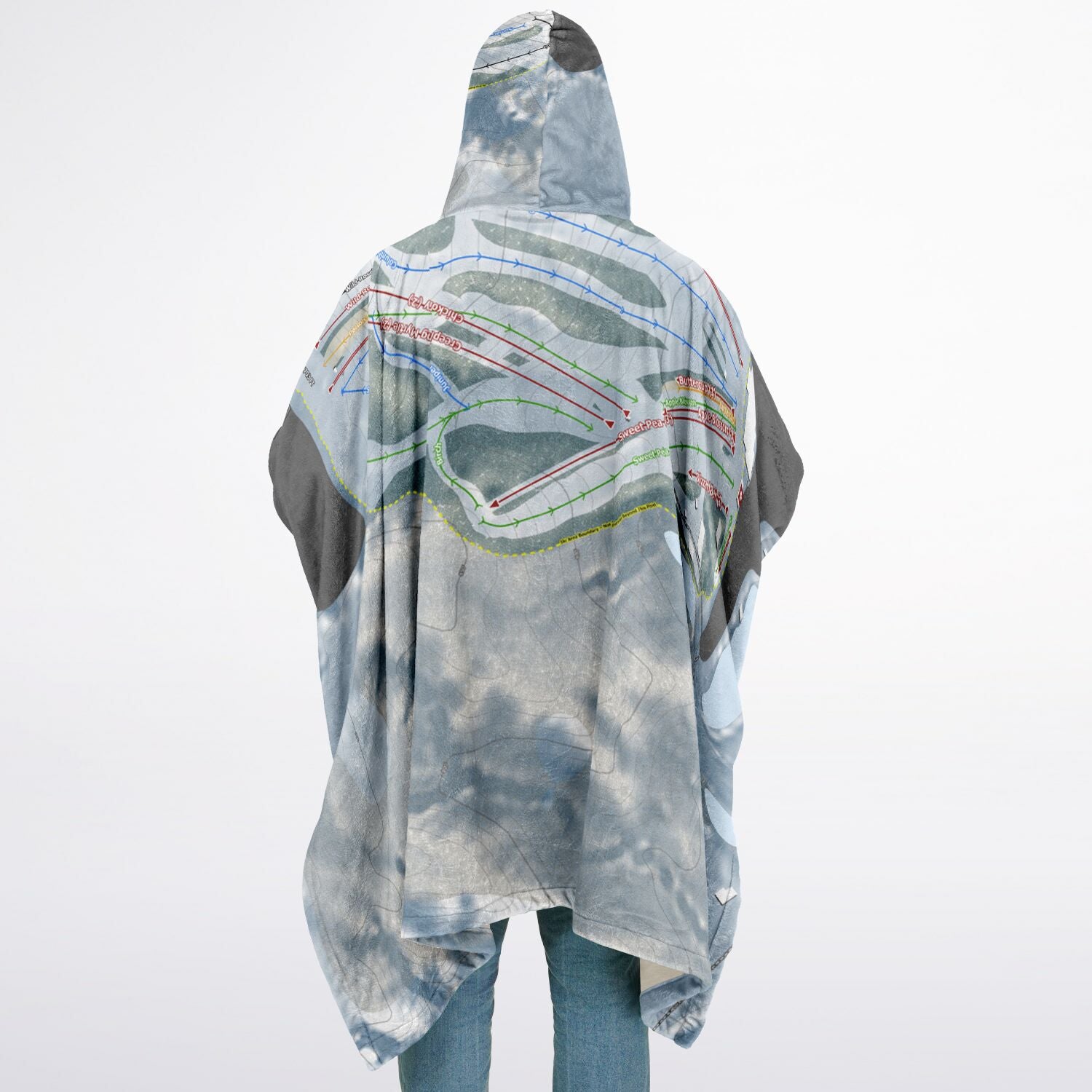 Bittersweet, Michigan Ski Resort Map Flannel Blanket Poncho