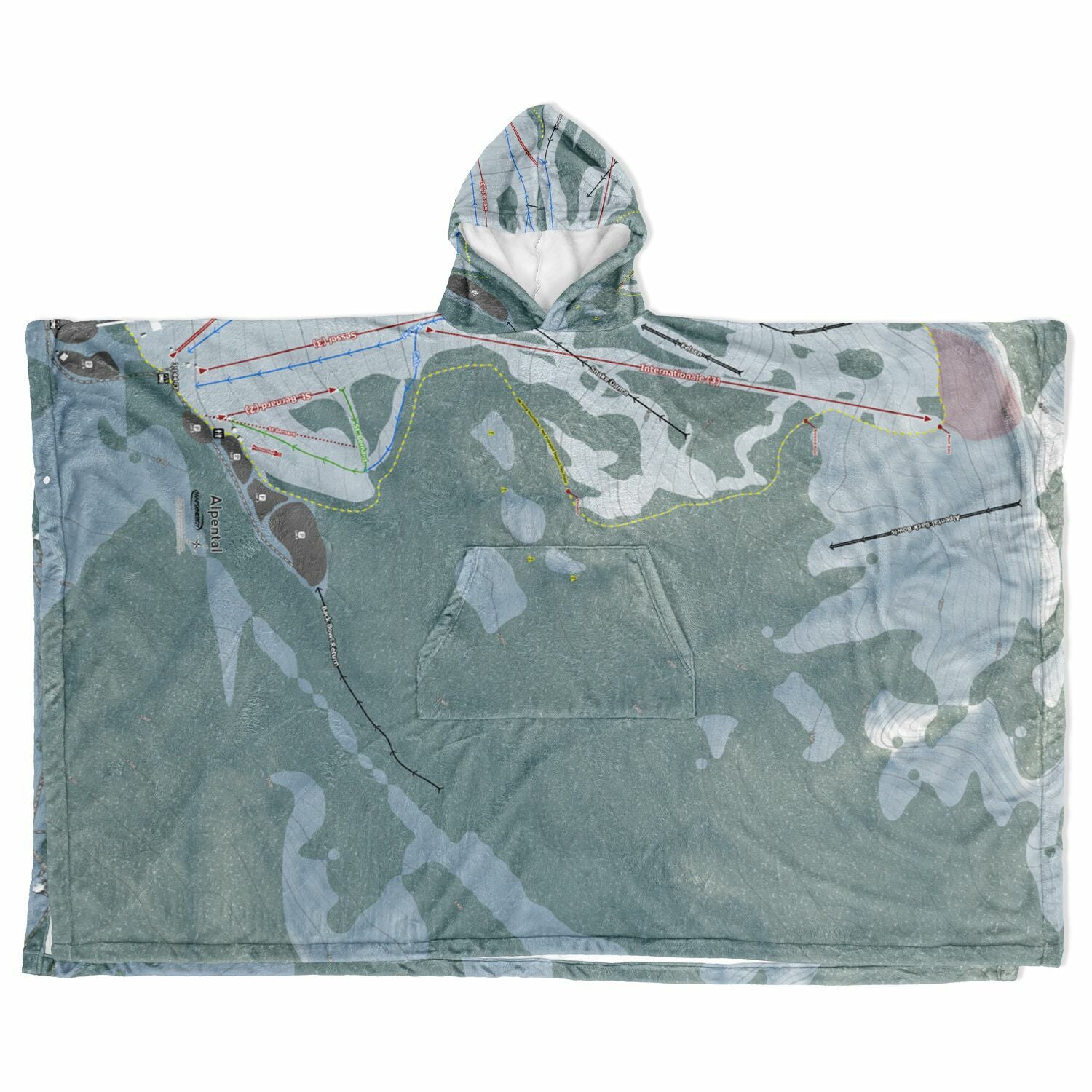 Alpental, Washington Ski Resort Map Flannel Blanket Poncho