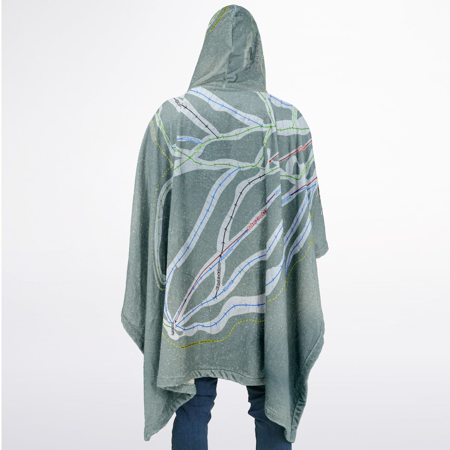 Purden Ski Village, British Columbia Ski Resort Map Flannel Blanket Poncho