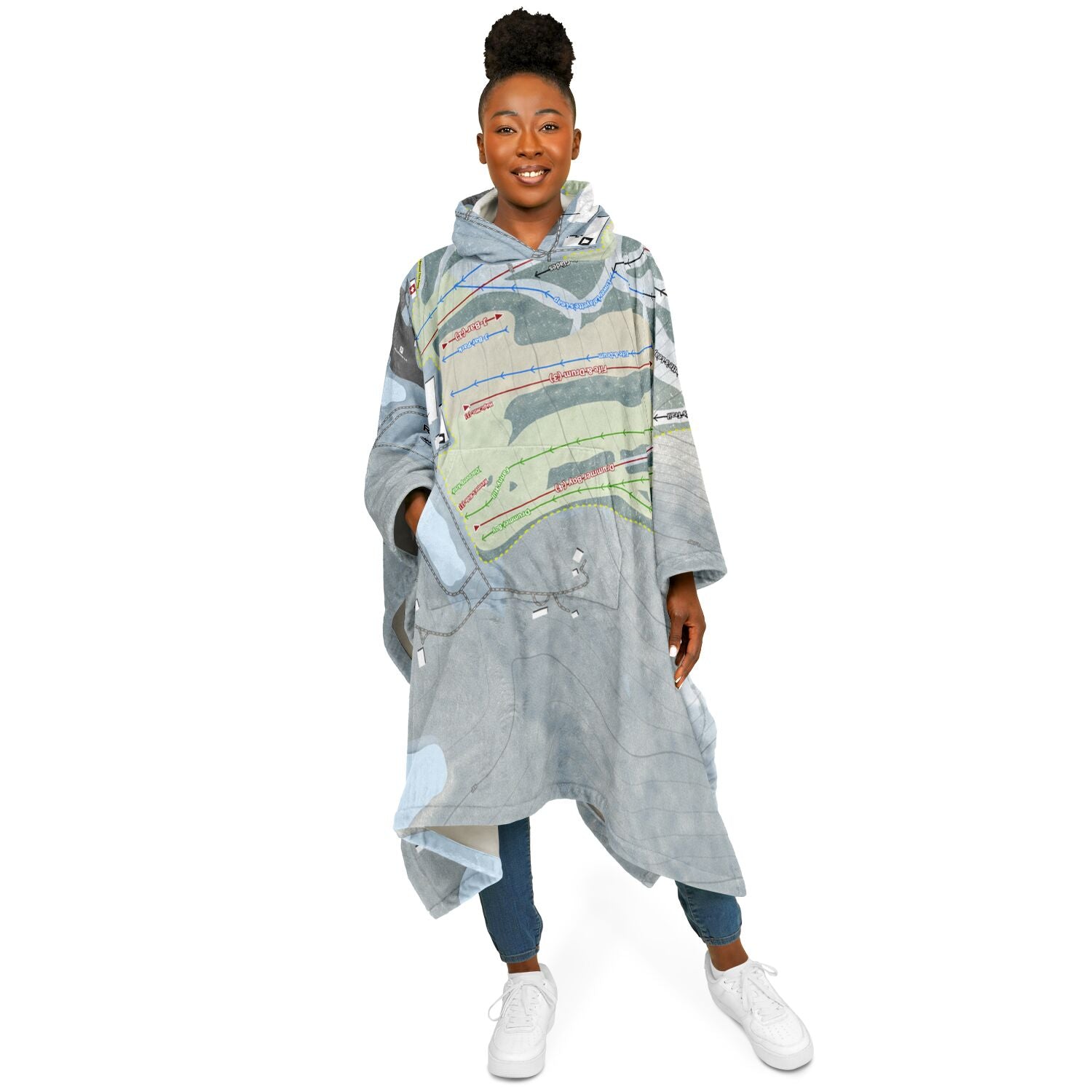 Roundtop, Pennsylvania Ski Resort Map Flannel Blanket Poncho