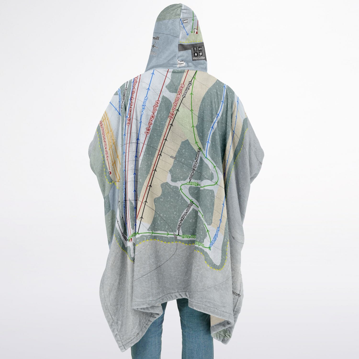 Ski Sawmill, Pennsylvania Ski Resort Map Flannel Blanket Poncho