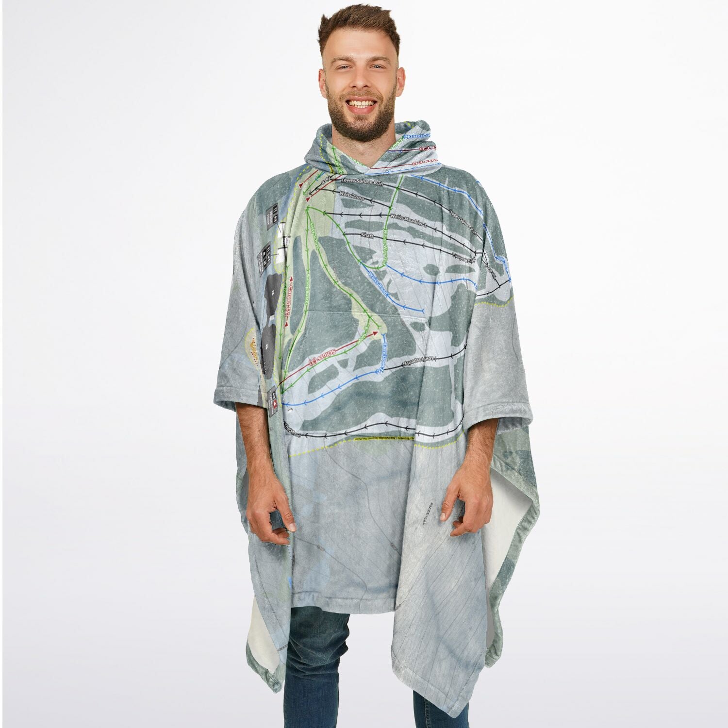 Canaan Valley, West Virginia Ski Resort Map Flannel Blanket Poncho