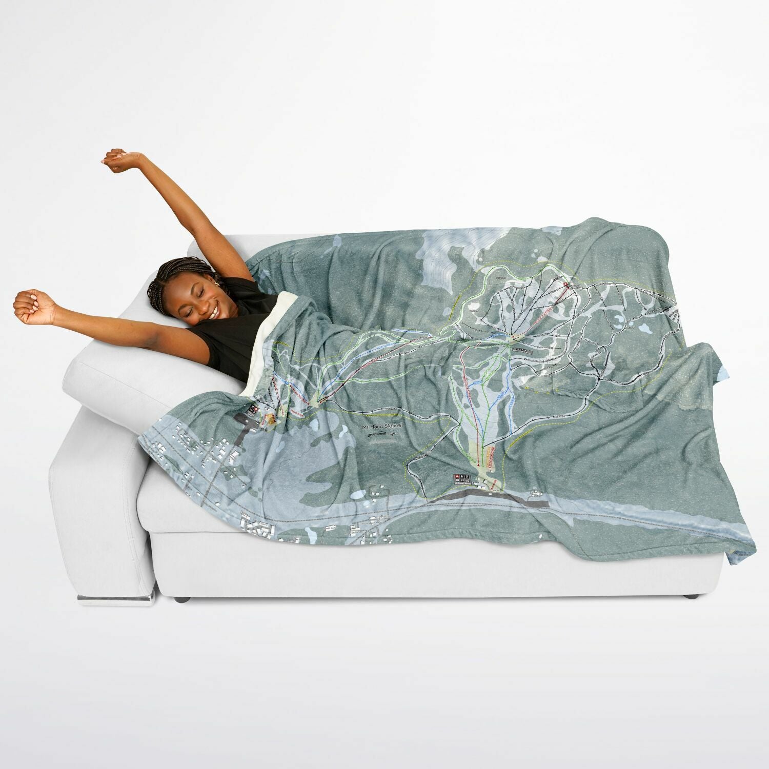 Mt Hood Skibowl, Oregon Ski Resort Map Flannel Blanket Poncho