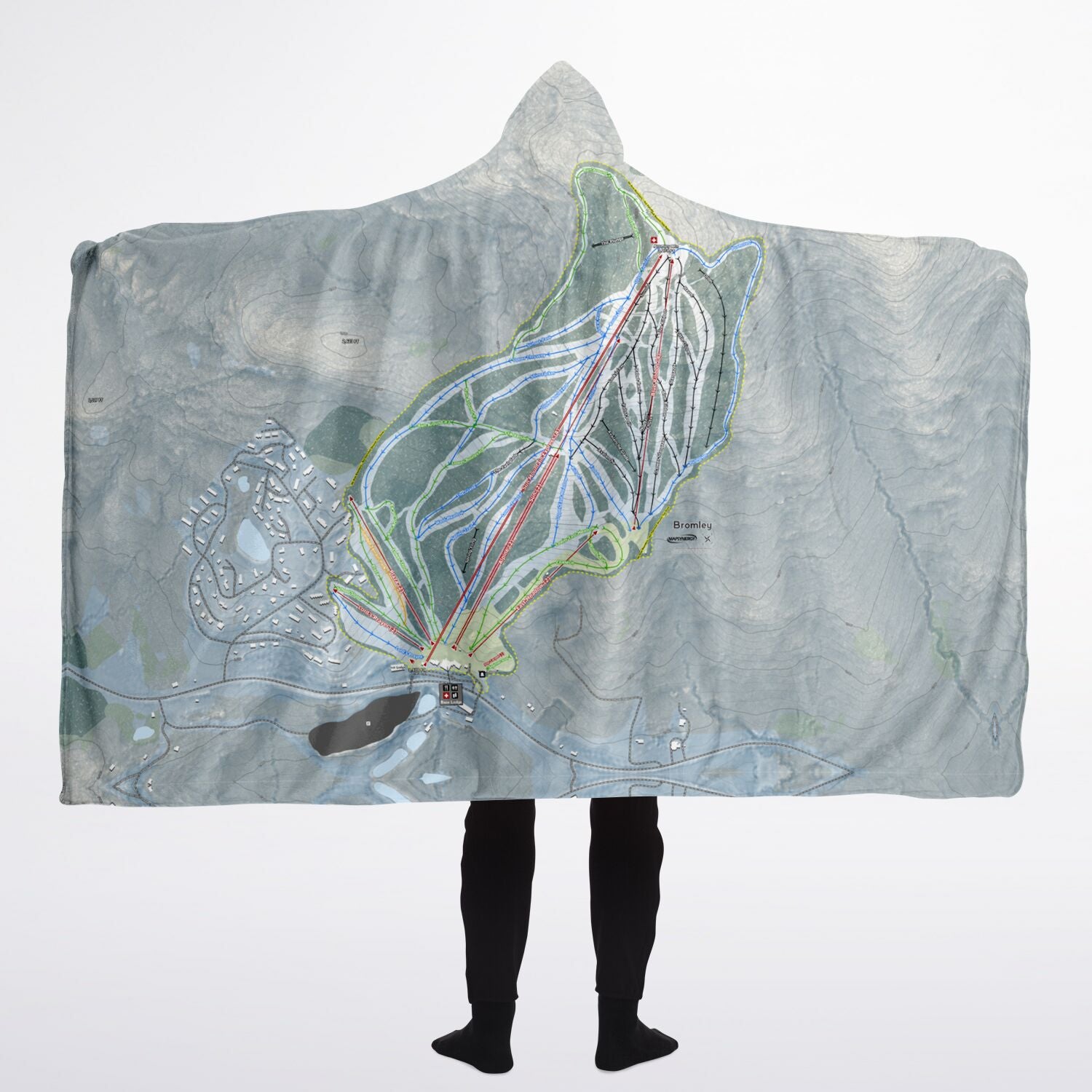 Bromley, Vermont Ski Trail Map - Adult Hooded Blanket