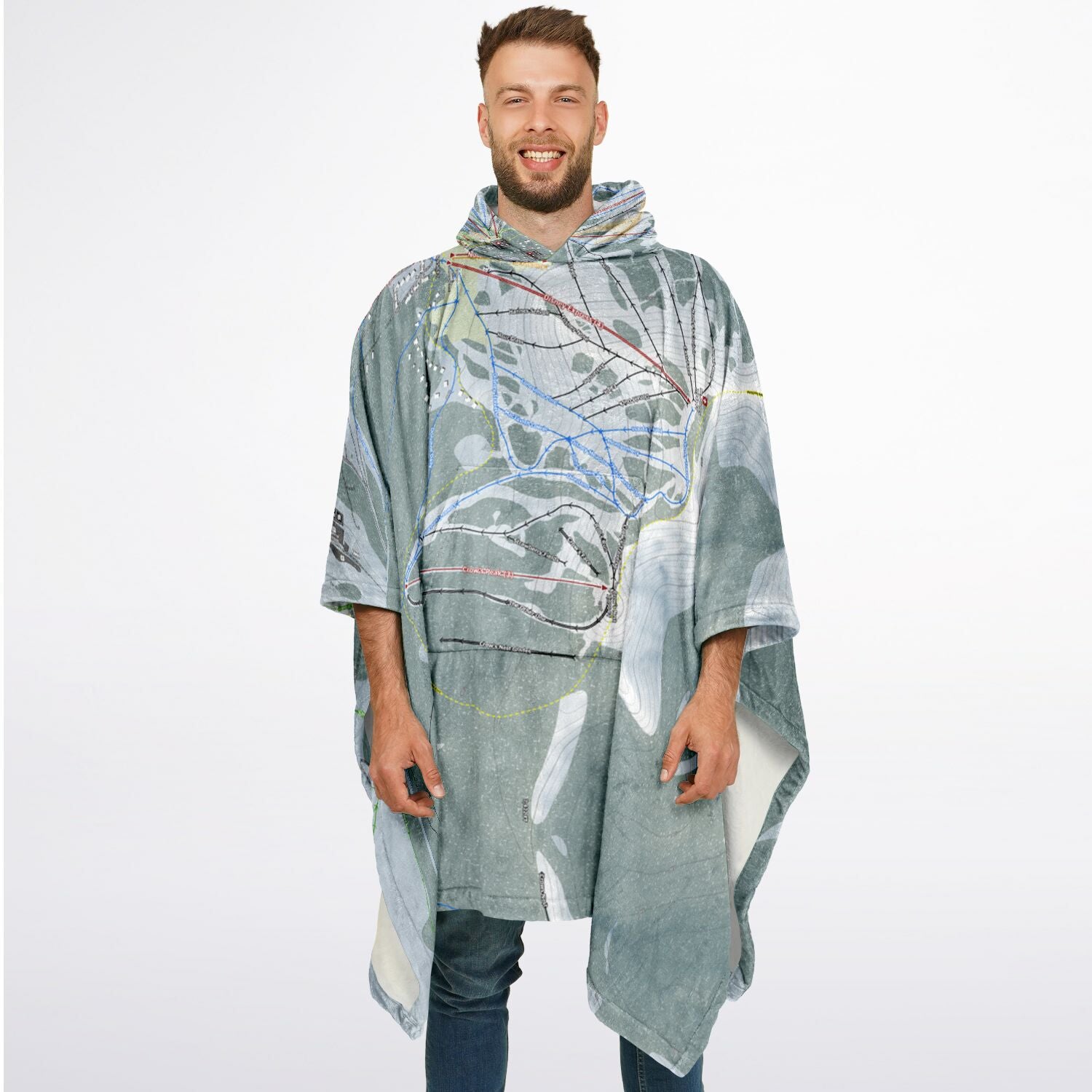Sugar Bowl, California Ski Resort Map Flannel Blanket Poncho
