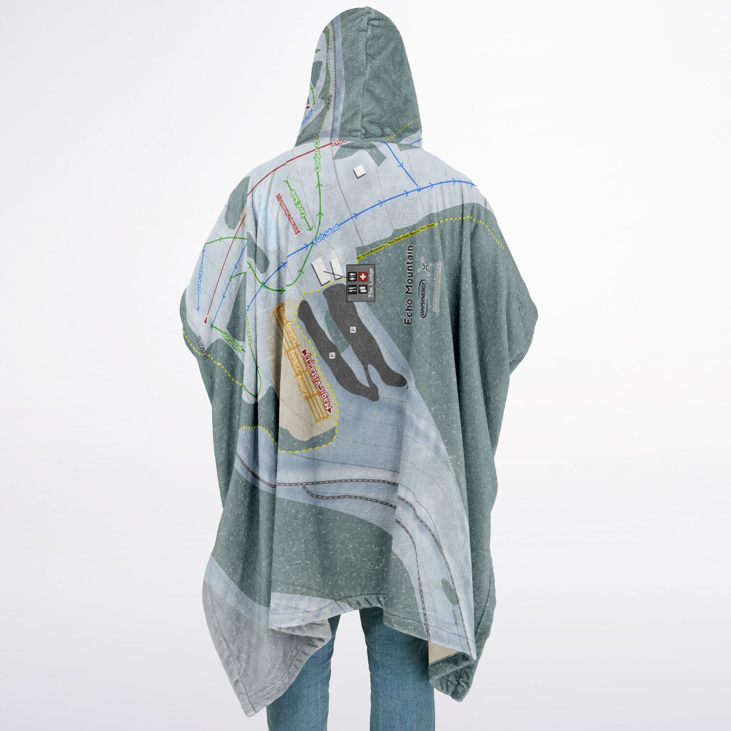 Echo Mountain, Colorado Ski Resort Map Flannel Blanket Poncho