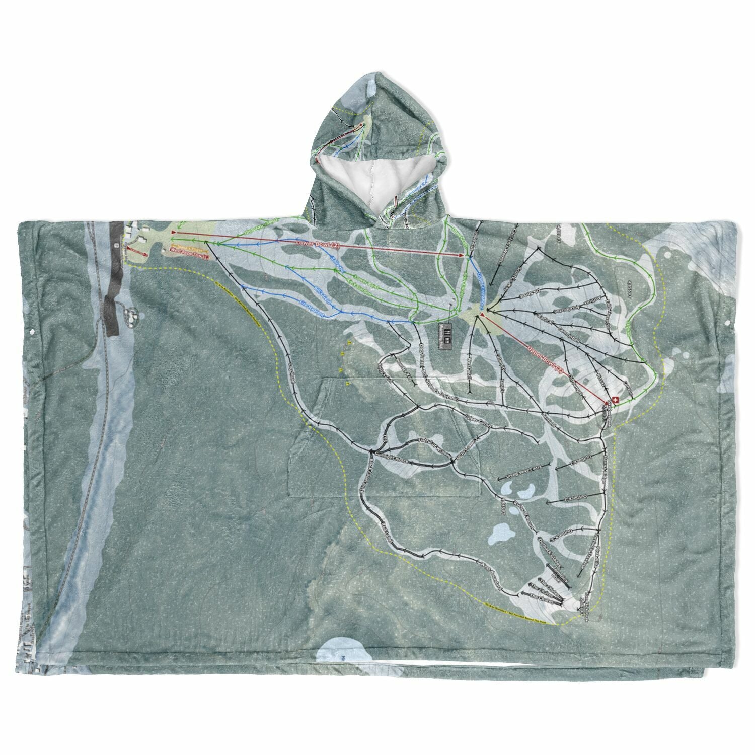Mt Hood Skibowl, Oregon Ski Resort Map Flannel Blanket Poncho