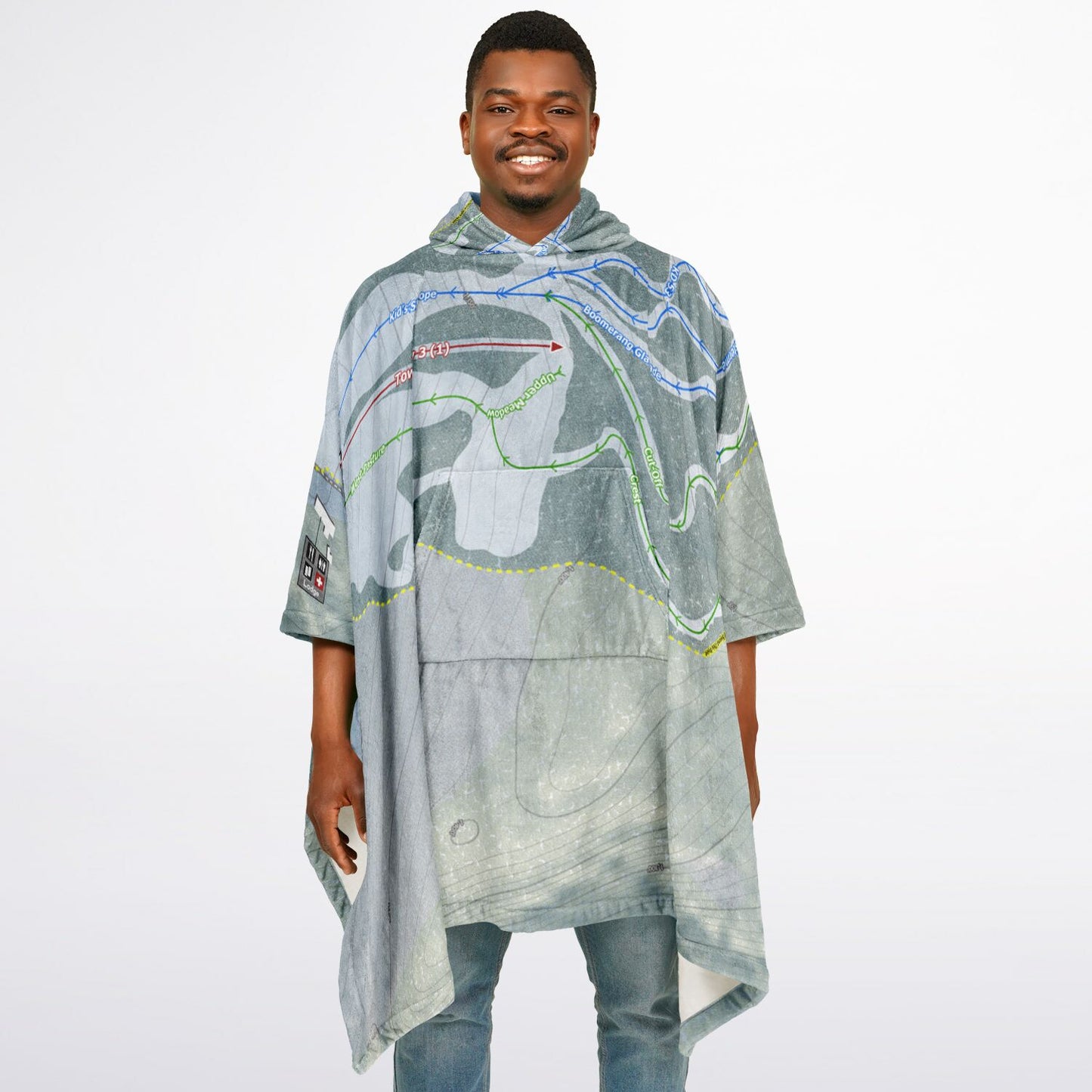 Mt Greylock, Massachusetts Ski Resort Map Flannel Blanket Poncho
