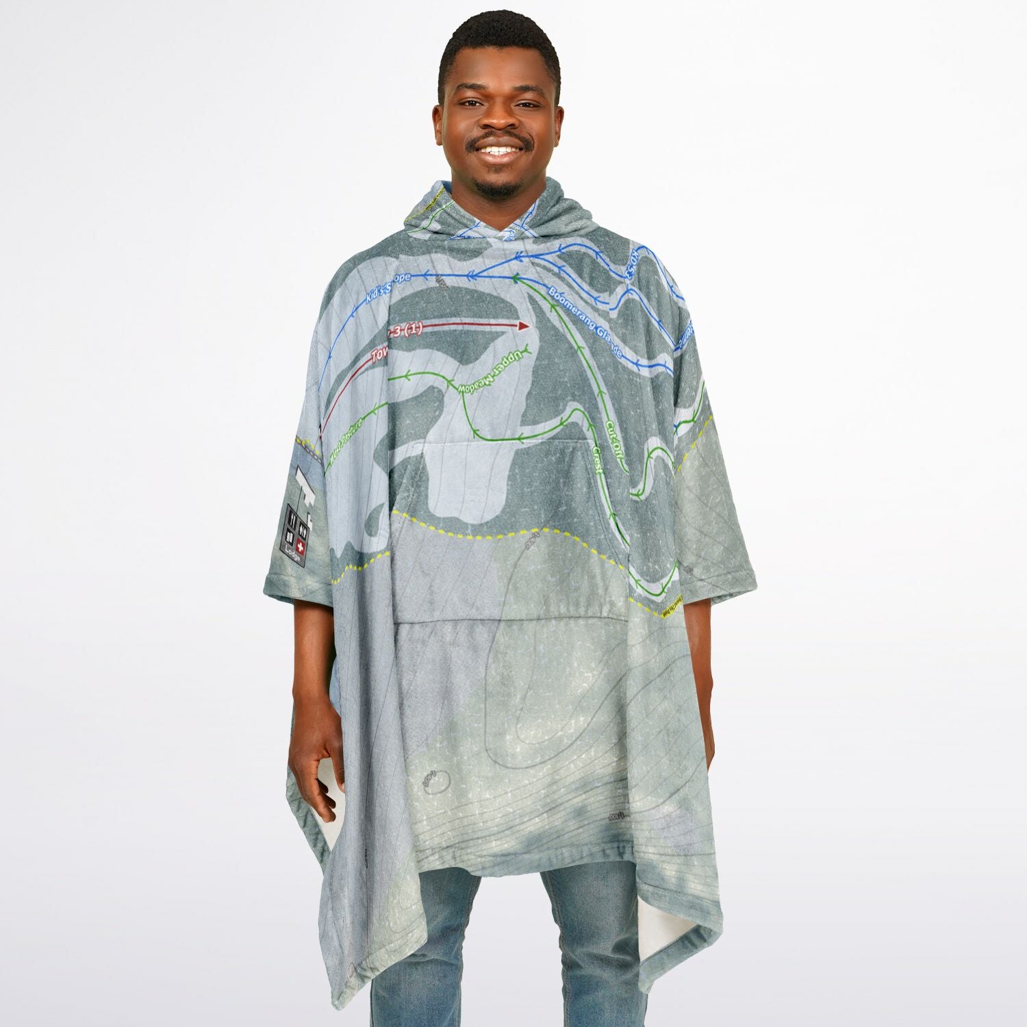 Mt Greylock, Massachusetts Ski Resort Map Flannel Blanket Poncho
